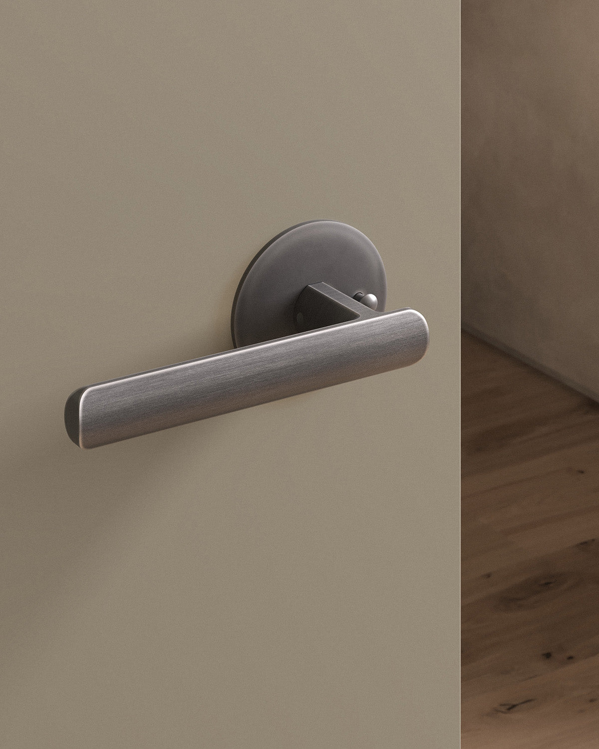 Nostrand door lever set, tubular, rose, privacy, Antique Nickel