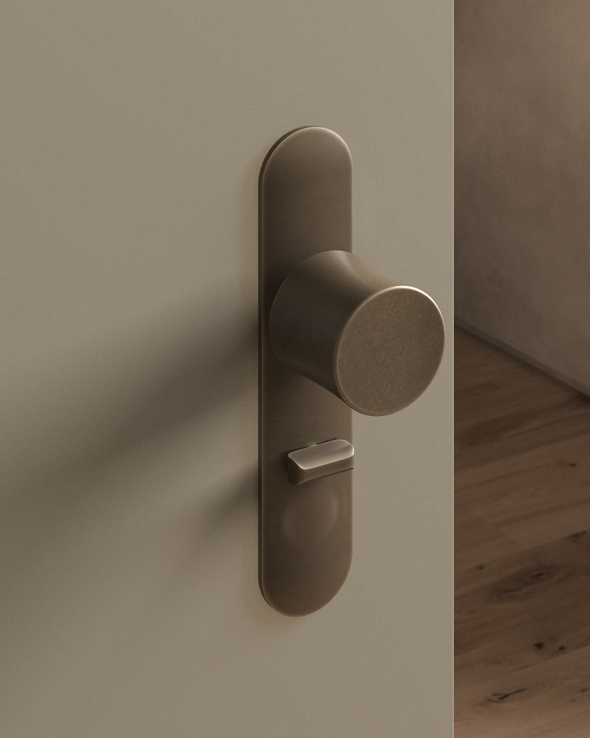 Leonard door knob set, mortise, escutcheon, privacy, Antique Brass