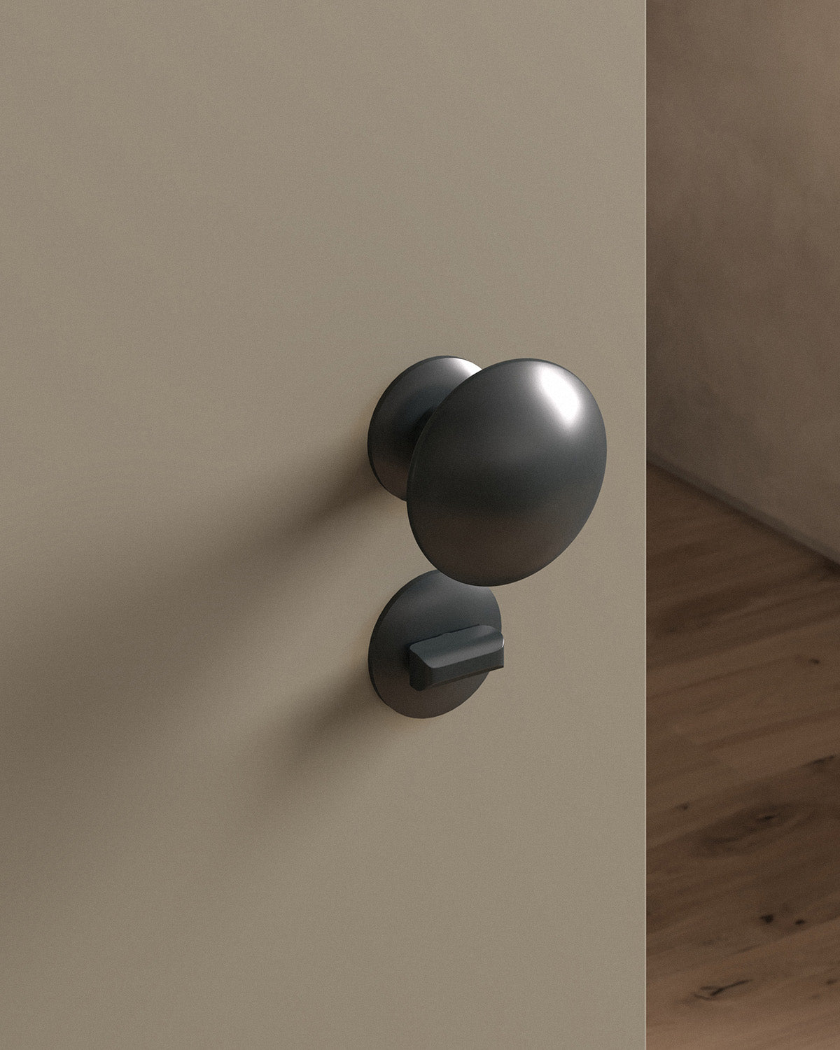Cheever door knob set, mortise, rose, privacy, Blackened Nickel