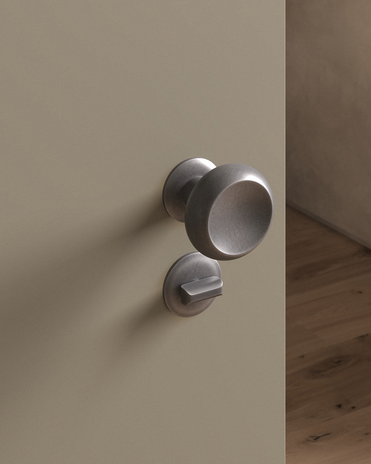 Boerum door knob set, mortise, rose, privacy, Antique Nickel