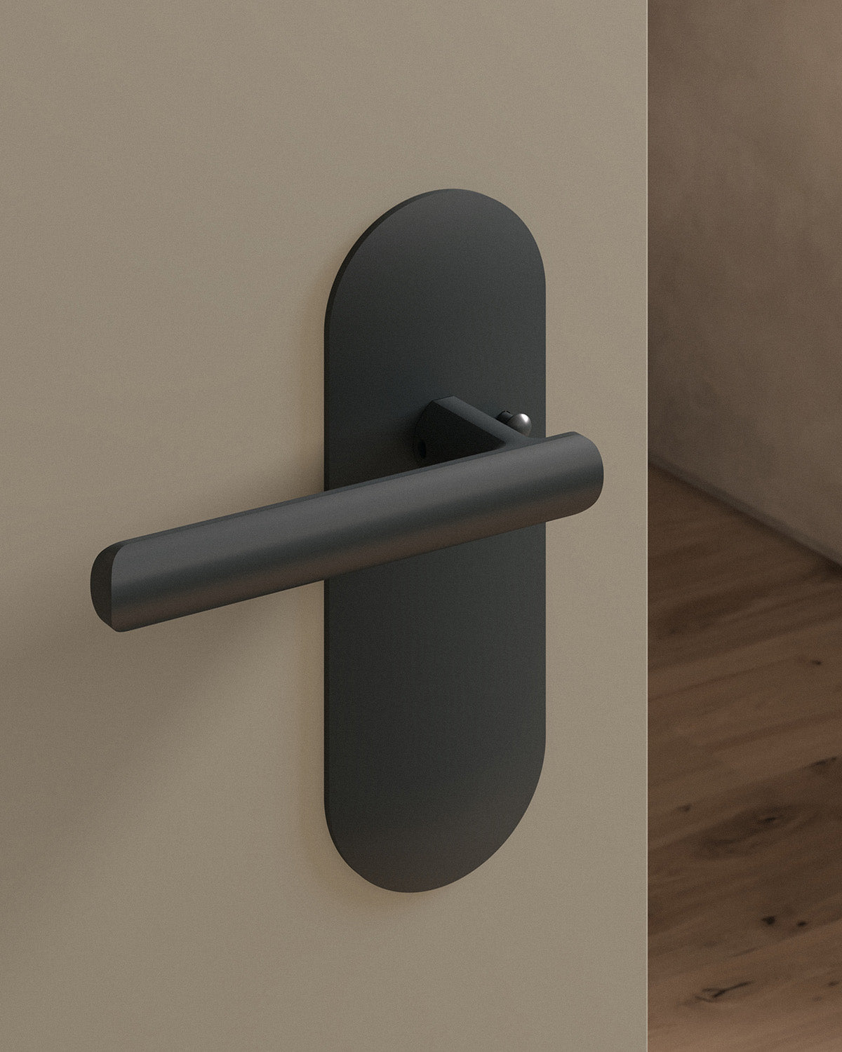 Nostrand door lever set, tubular, escutcheon, privacy, Blackened Nickel