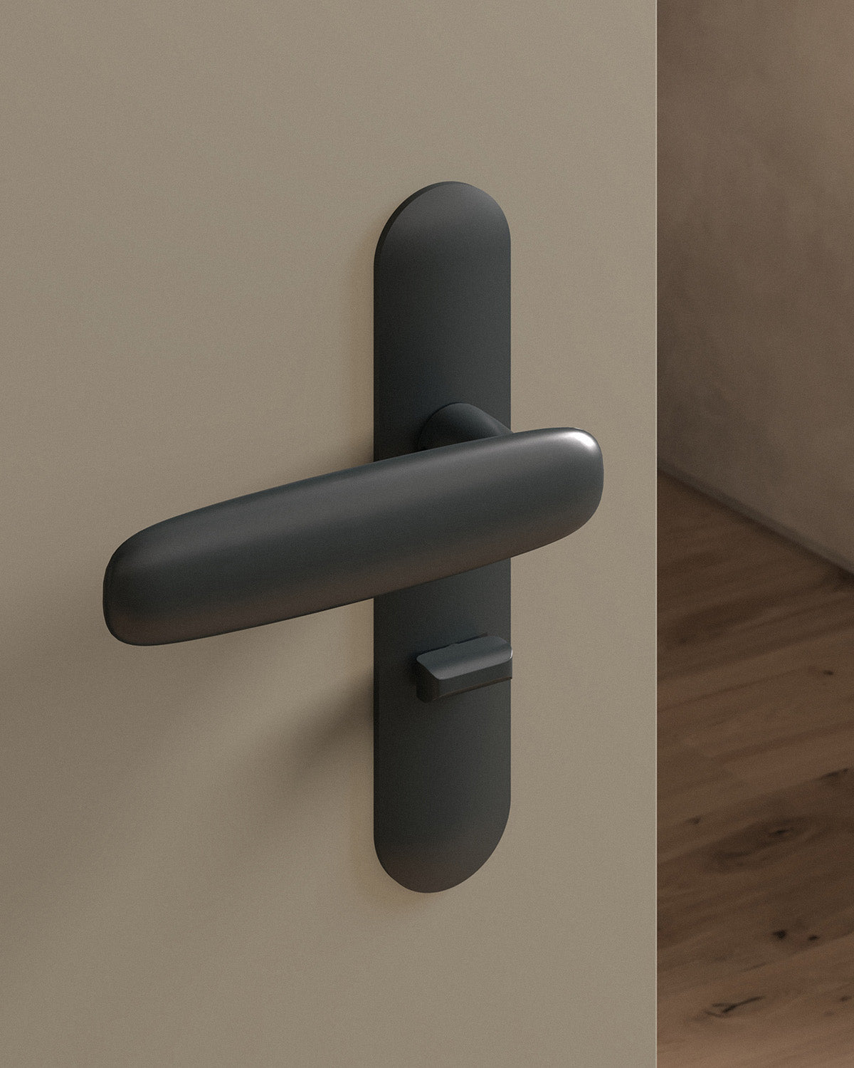 Scholes door lever set, mortise, escutcheon, privacy, Blackened Nickel