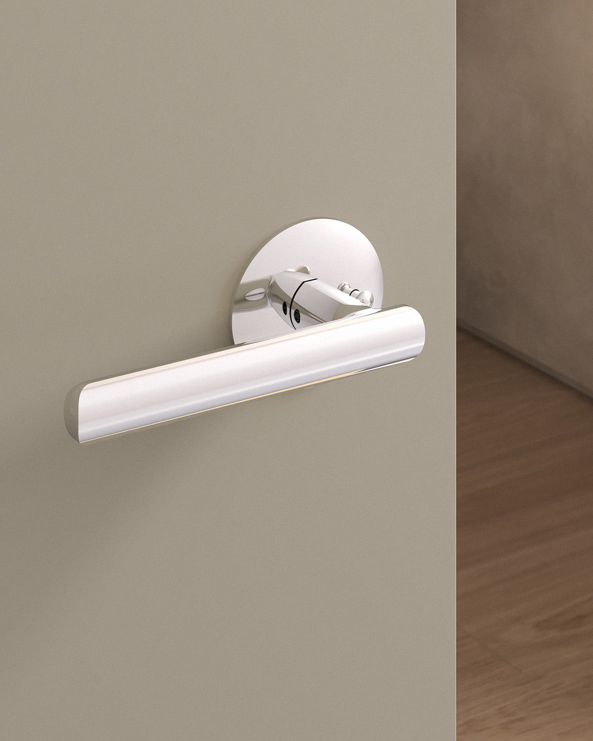Nostrand door lever set, tubular, rose, privacy, Polished Nickel