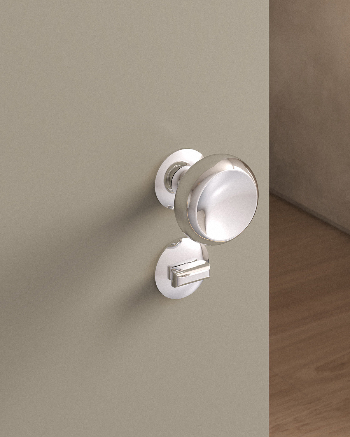Boerum door knob set, mortise, rose, privacy, Polished Nickel
