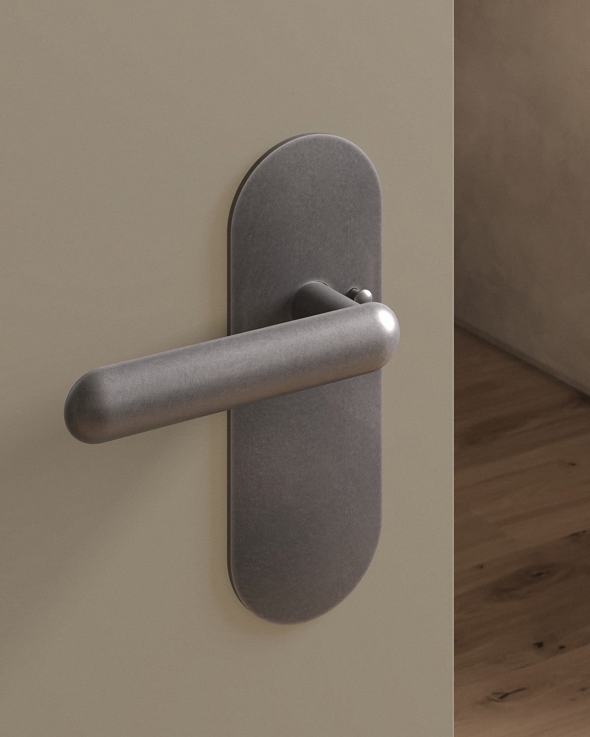 Cheever door lever set, tubular, escutcheon, privacy, Antique Nickel