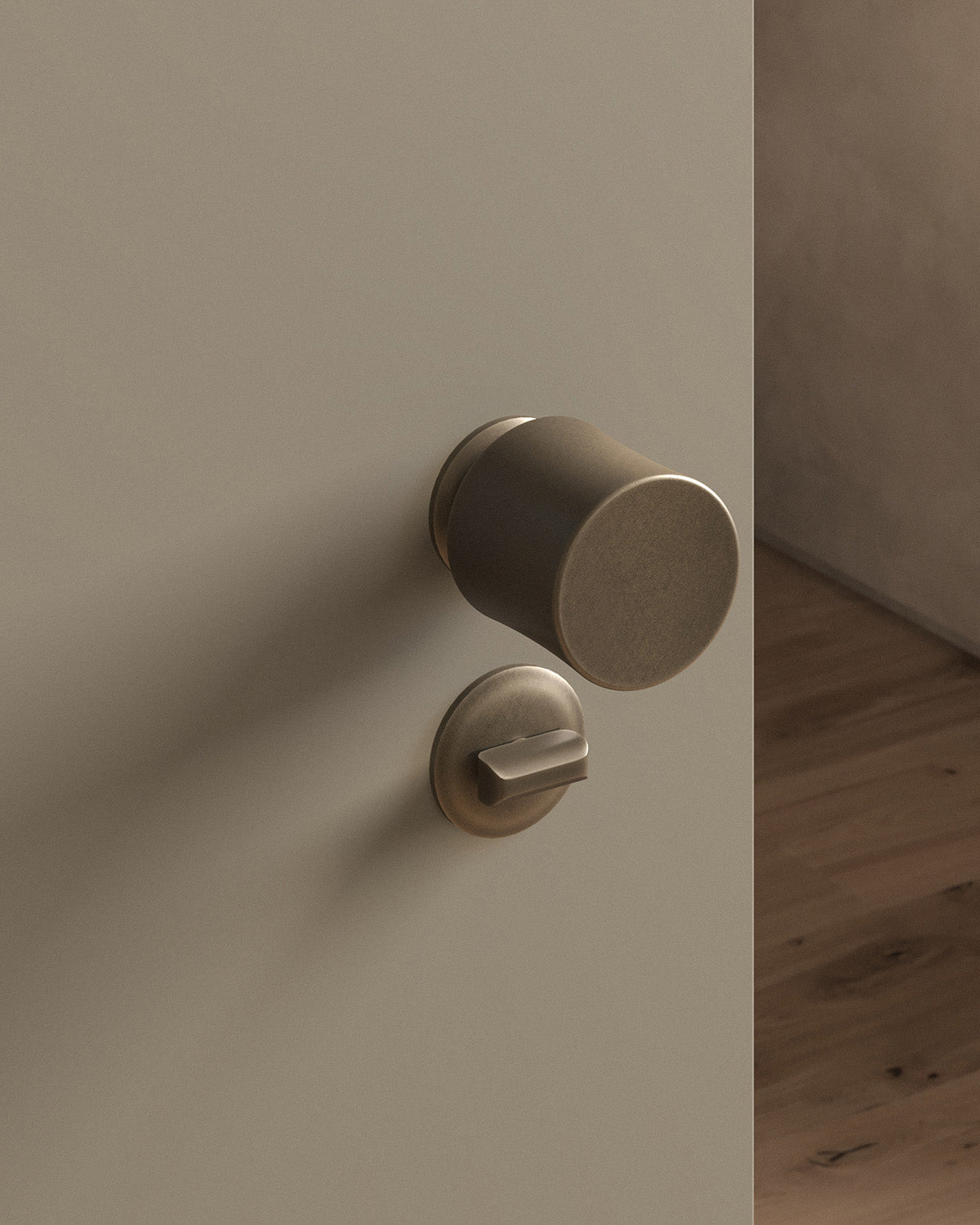 Leonard door knob set, mortise, rose, privacy, Antique Brass