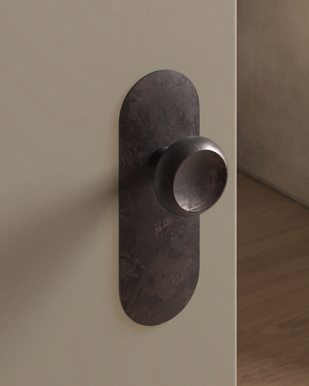 Boerum Door Knob Set Tubular / 2.5" Escutcheon - Single Dummy / Weathered Copper