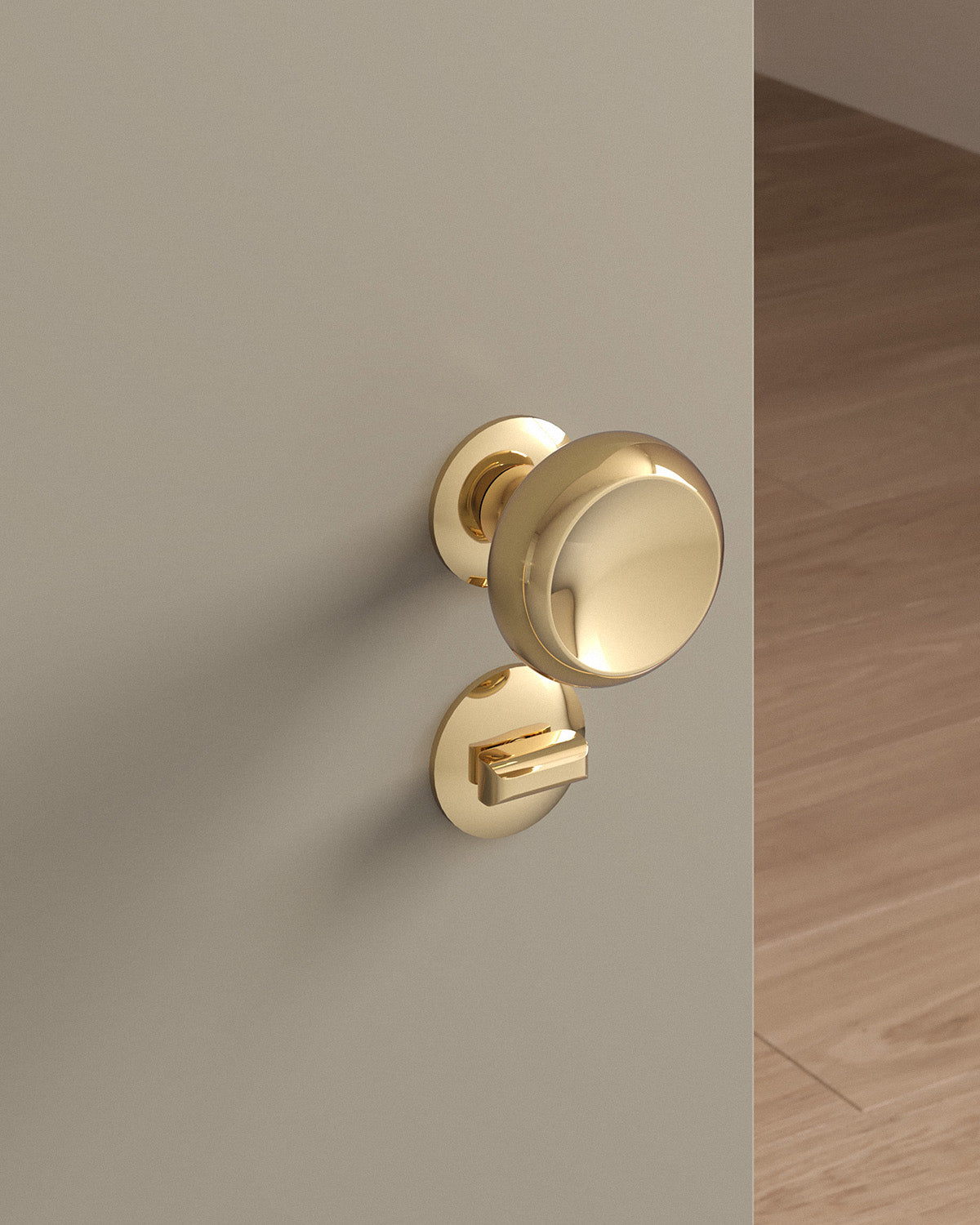 Boerum door knob set, mortise, rose, privacy, Polished Brass