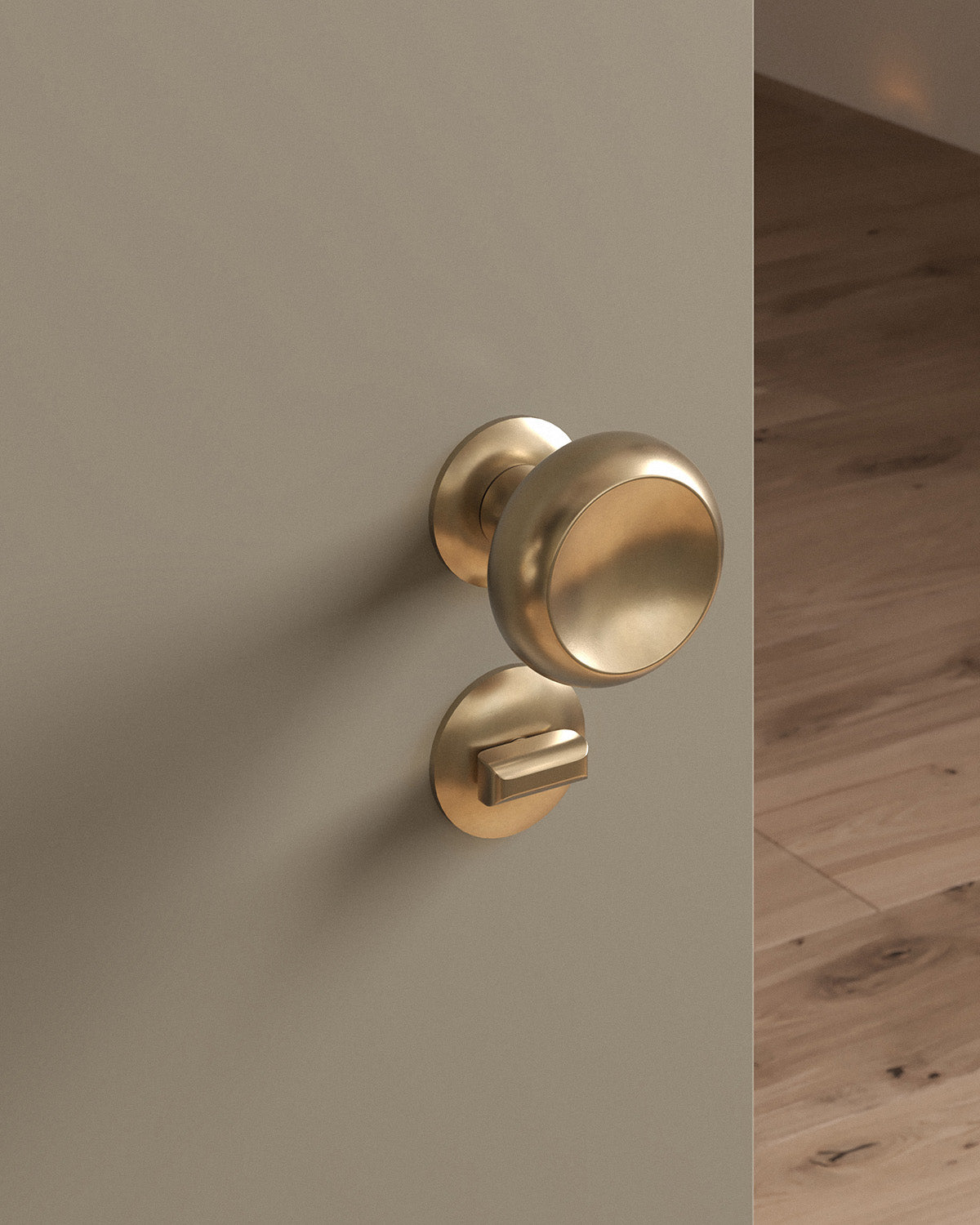 Boerum door knob set, mortise, rose, privacy, Burnished Brass
