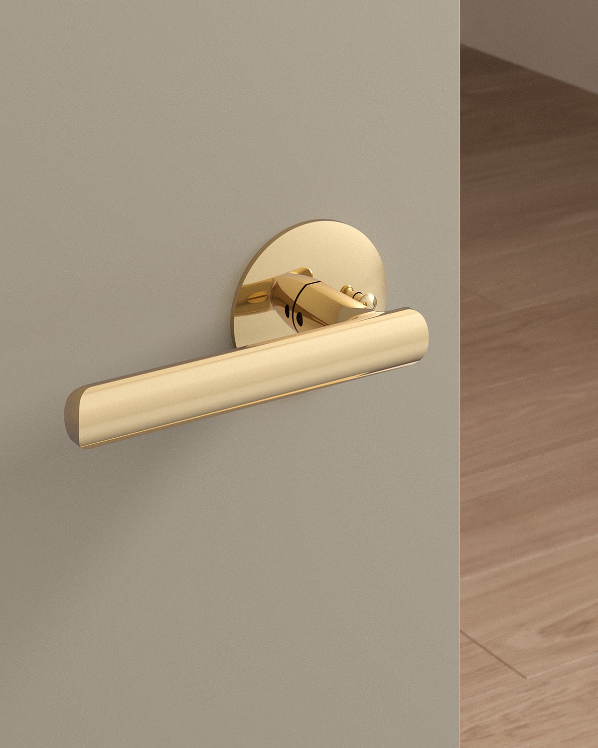 Nostrand door lever set, tubular, rose, privacy, Polished Brass