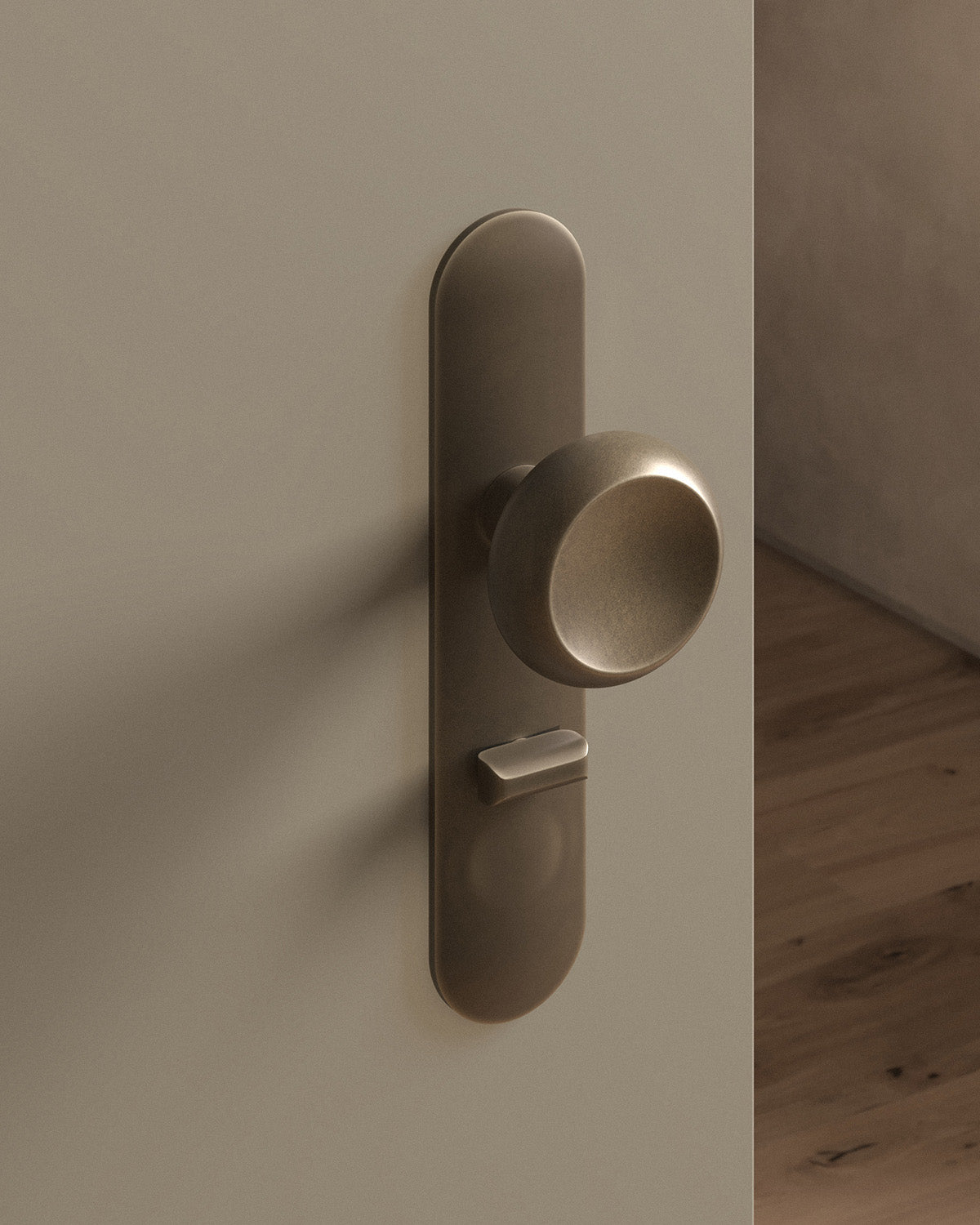 Boerum door knob set, mortise, escutcheon, privacy, Antique Brass