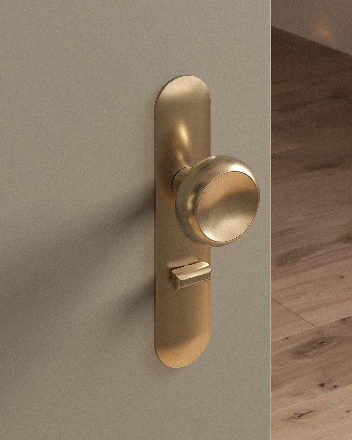 Boerum door knob set, mortise, escutcheon, privacy, Burnished Brass