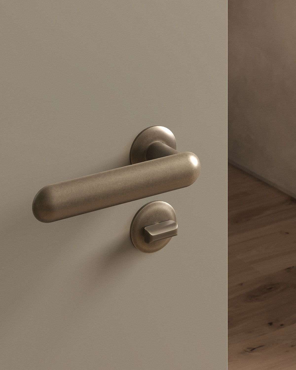 Cheever door lever set, mortise, rose, privacy, Antique Brass