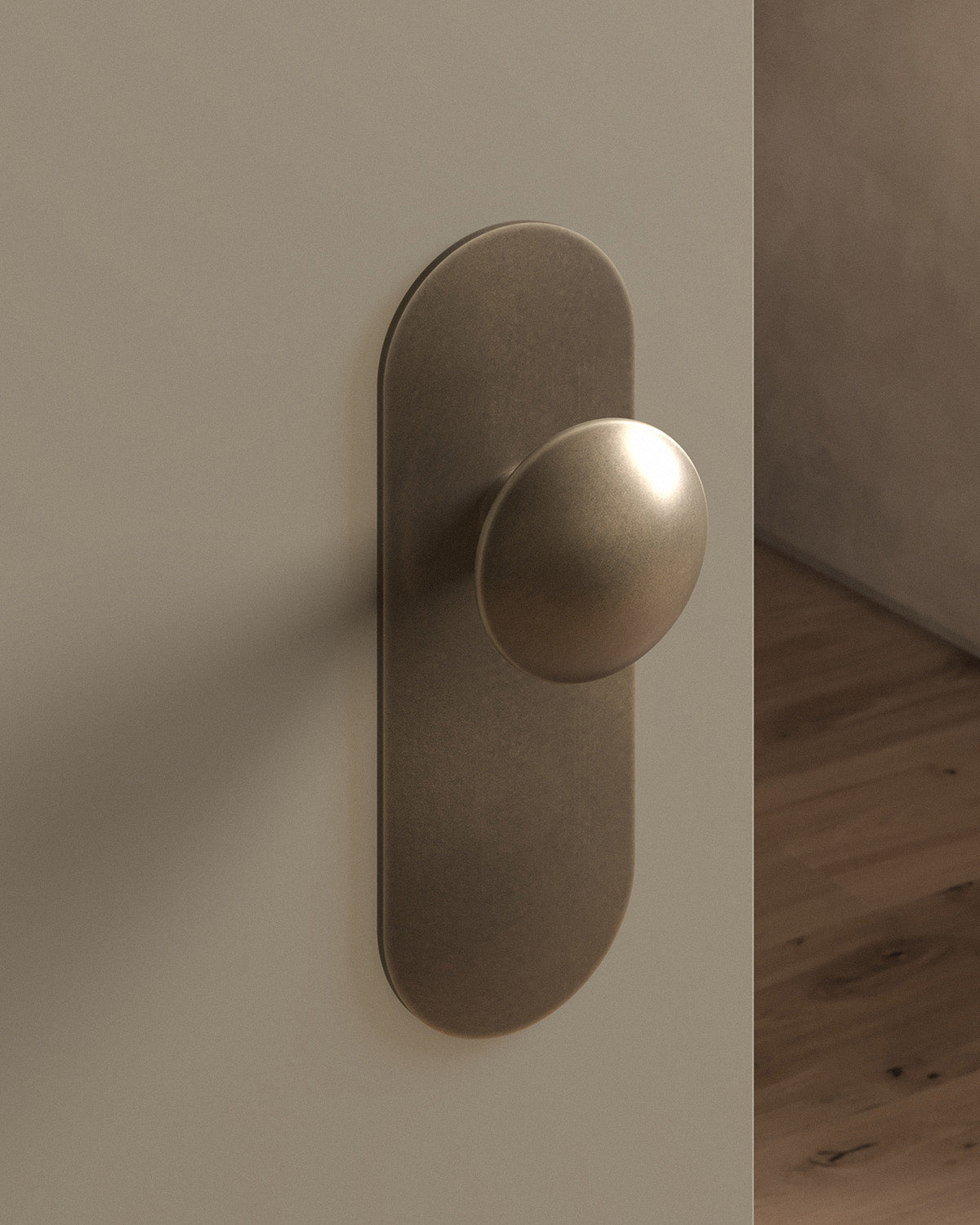 Cheever door knob set, tubular, escutcheon, privacy, Antique Brass