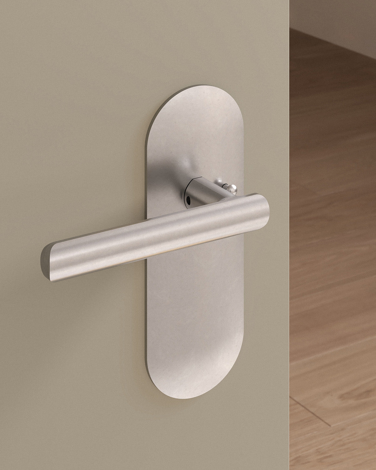 Nostrand door lever set, tubular, escutcheon, privacy, Burnished Nickel
