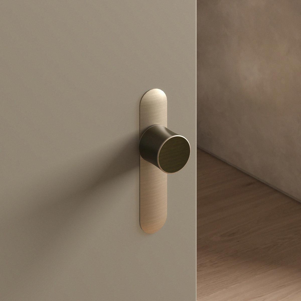 Leonard door knob set, mortise, escutcheon, Antique Brass