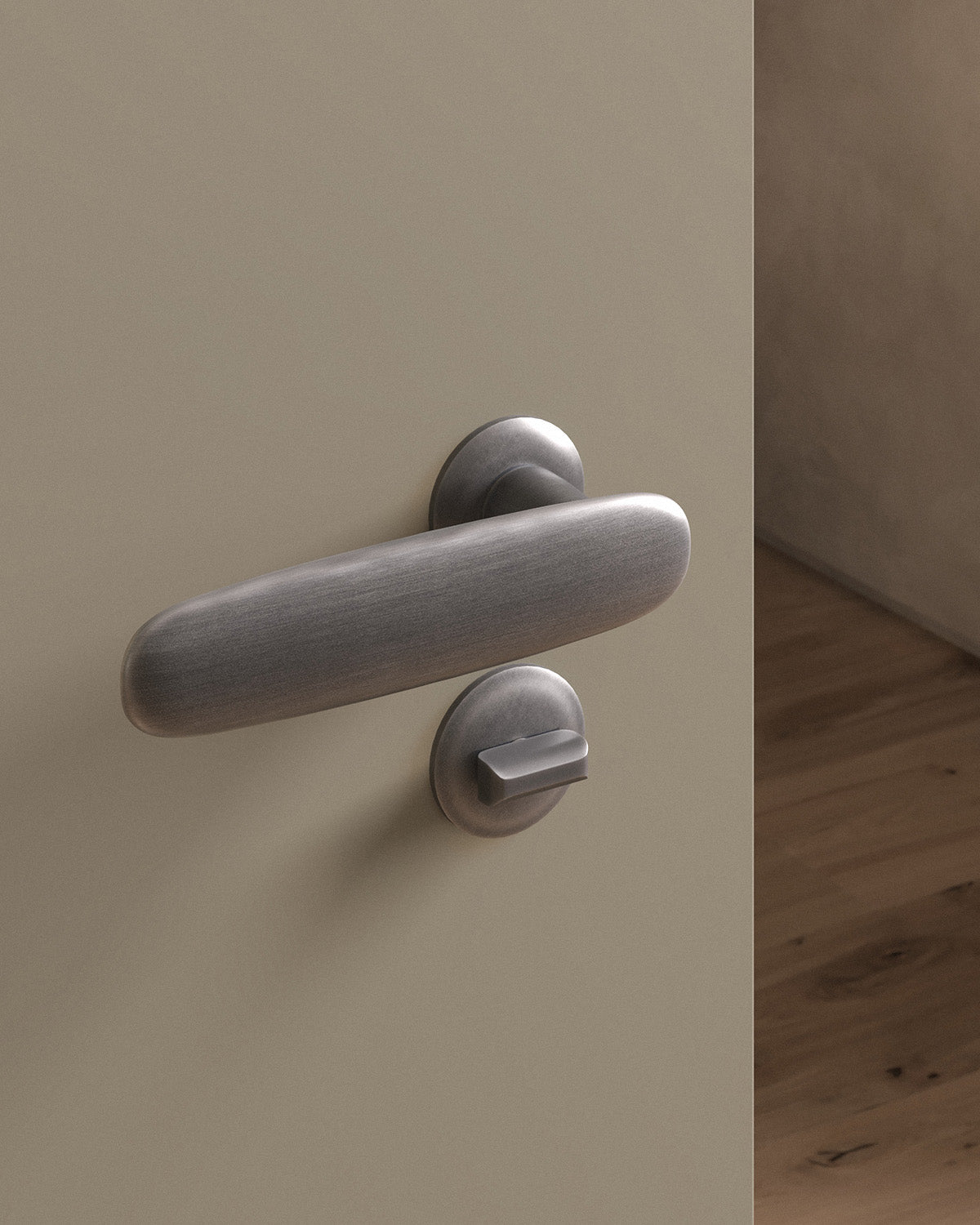 Scholes door lever set, mortise, rose, privacy, Antique Nickel