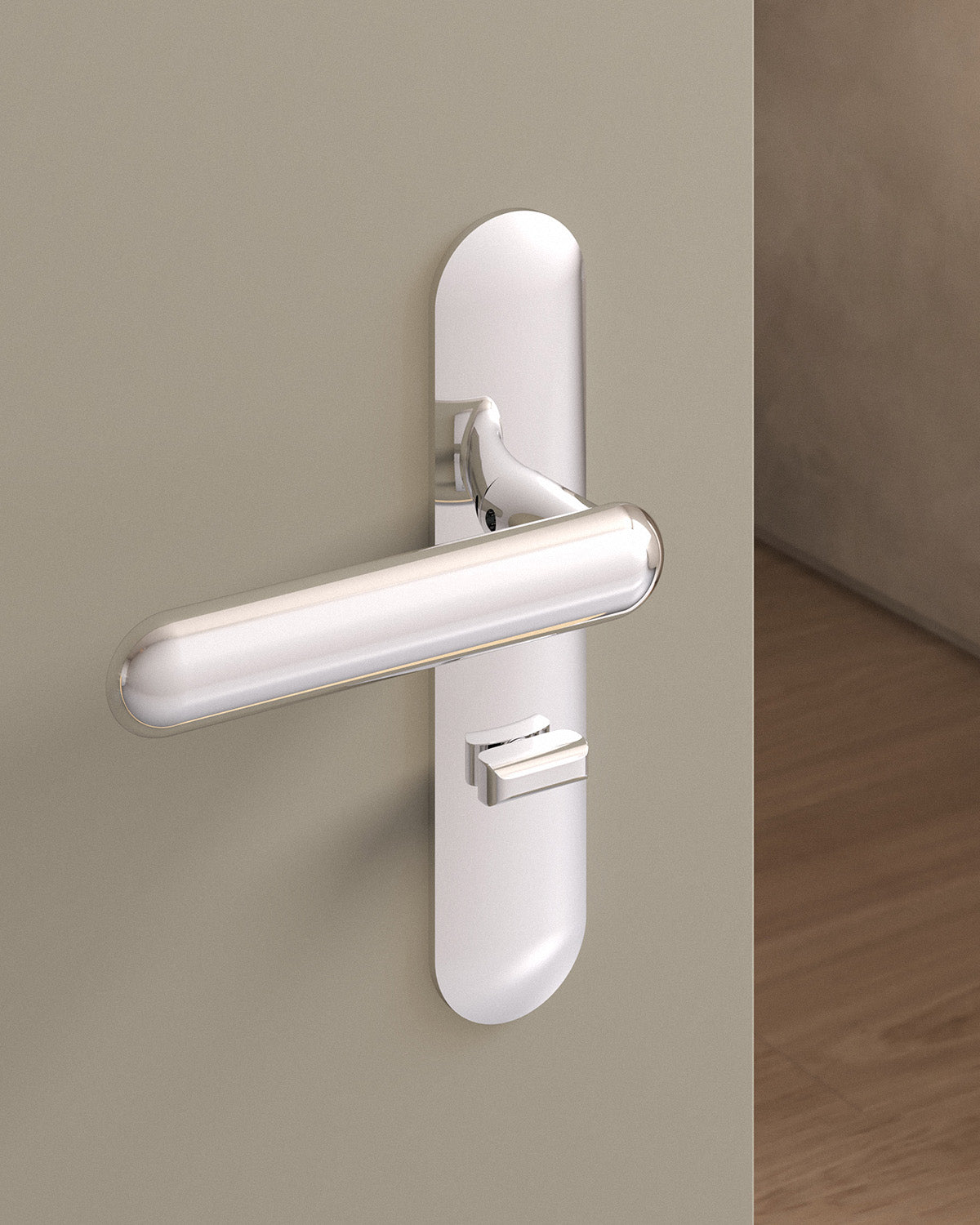 Cheever door lever set, mortise, escutcheon, privacy, Polished Nickel
