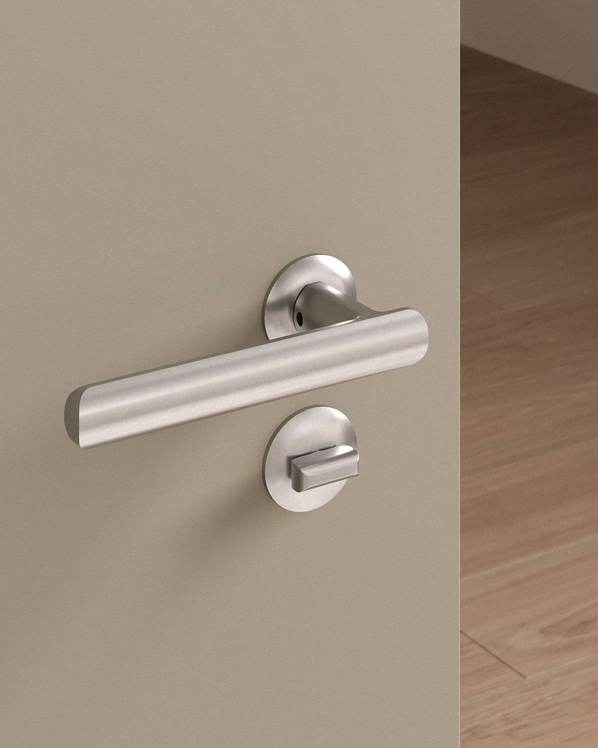 Nostrand door lever set, mortise, rose, privacy, Burnished Nickel