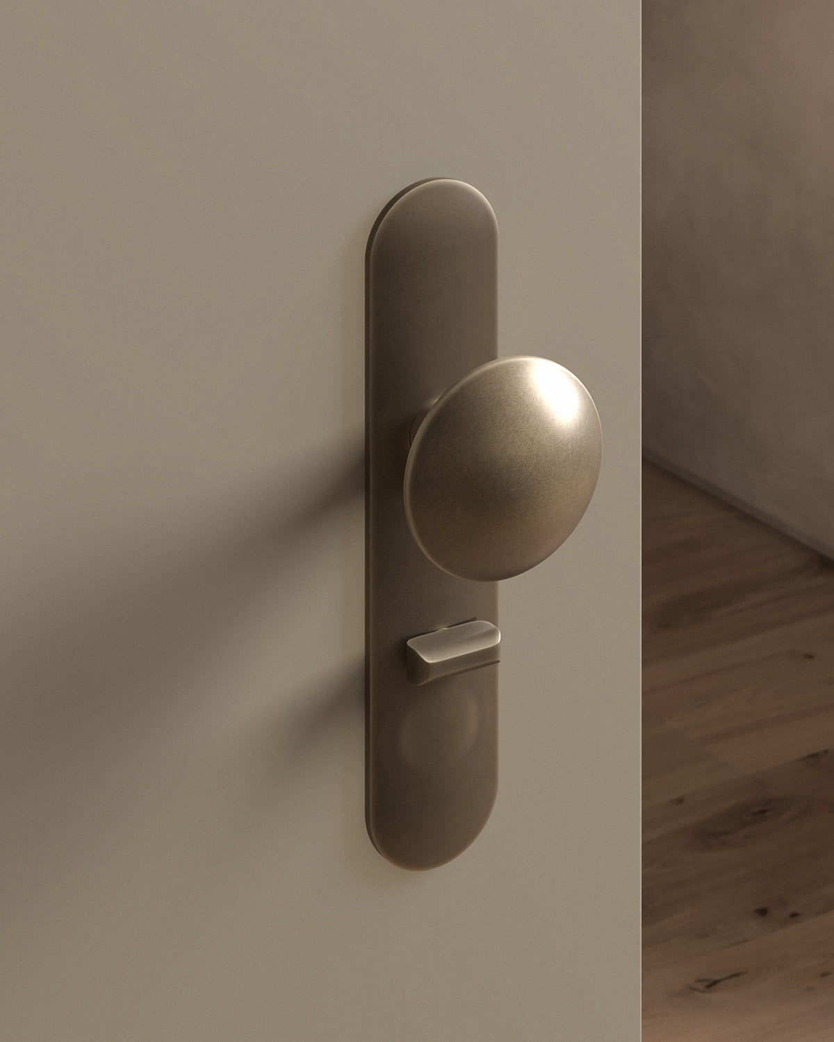 Cheever door knob set, mortise, escutcheon, privacy, Antique Brass