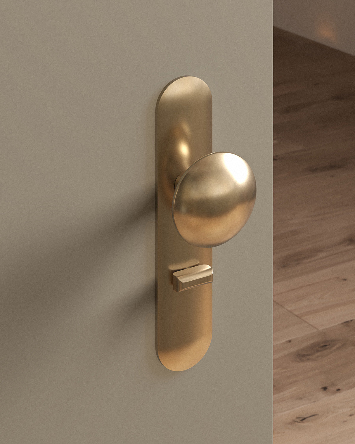 Cheever door knob set, mortise, escutcheon, privacy, Burnished Brass