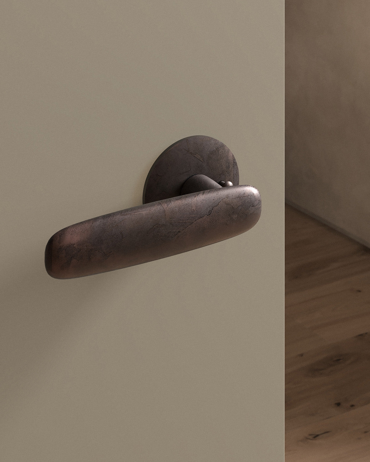 Scholes door lever set, tubular, rose, privacy, Weathered Copper