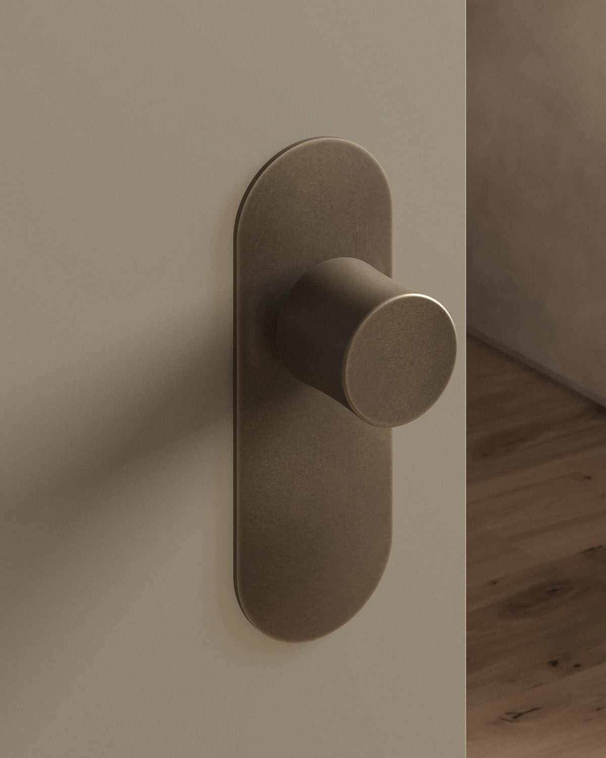Leonard door knob set, tubular, escutcheon, privacy, Antique Brass