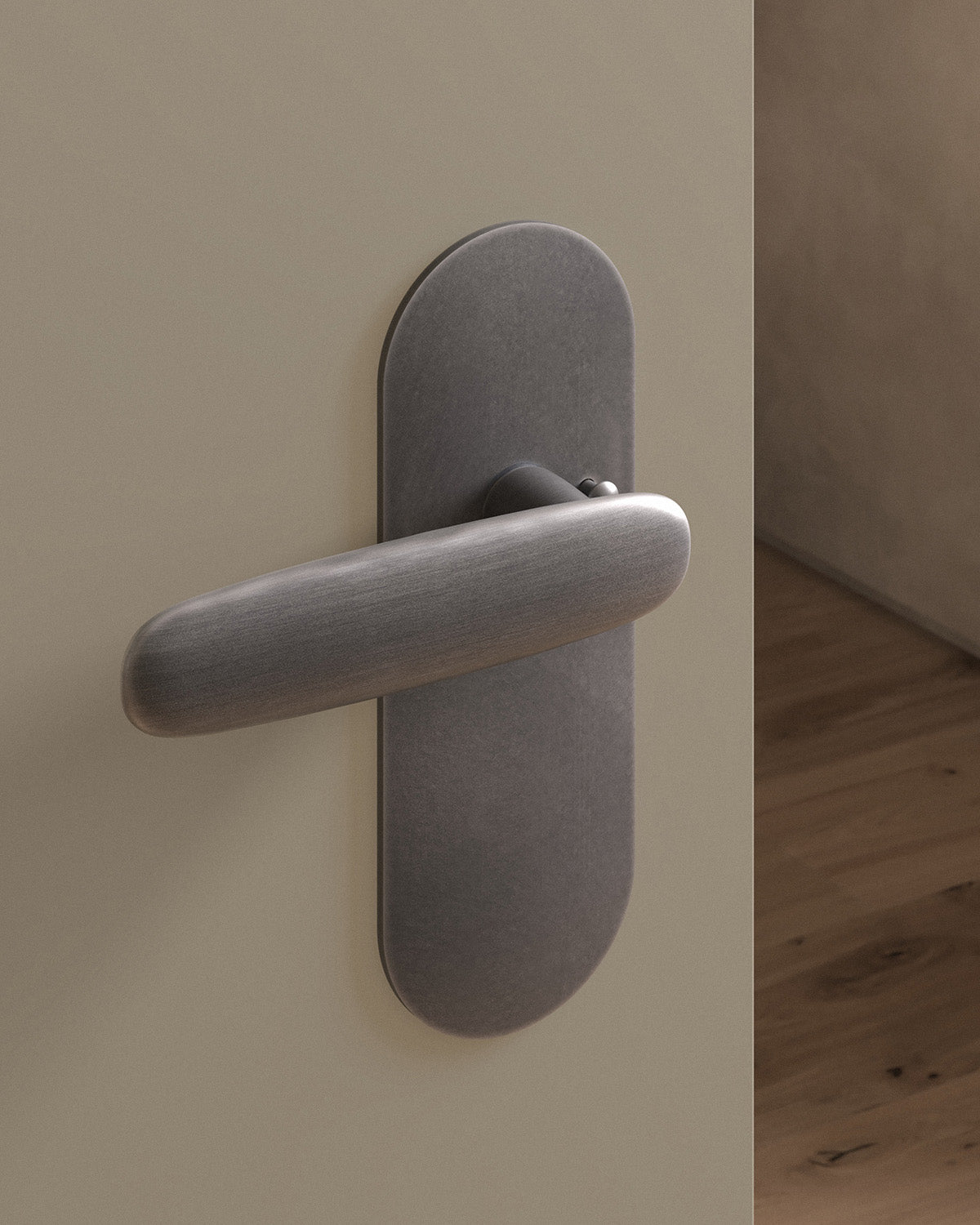 Scholes door lever set, tubular, escutcheon, privacy, Antique Nickel