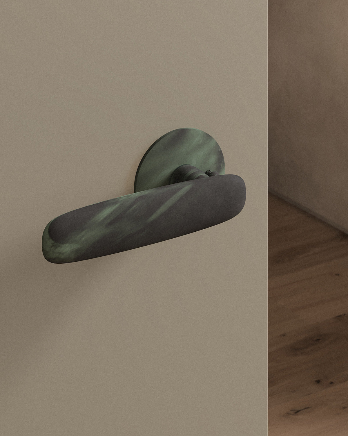 Scholes door lever set, tubular, rose, privacy, Verdigris
