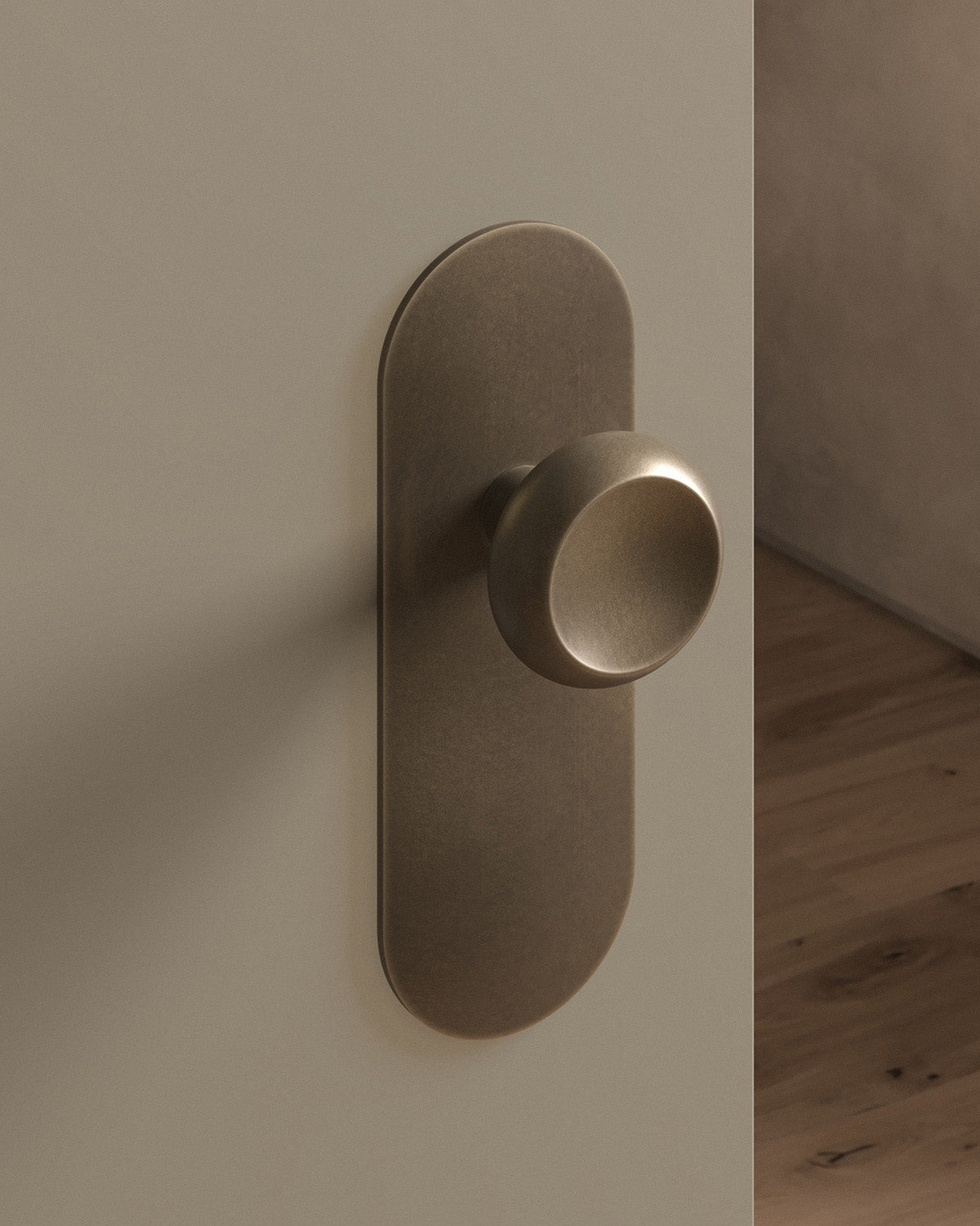 Boerum door knob set, tubular, escutcheon, privacy, Antique Brass