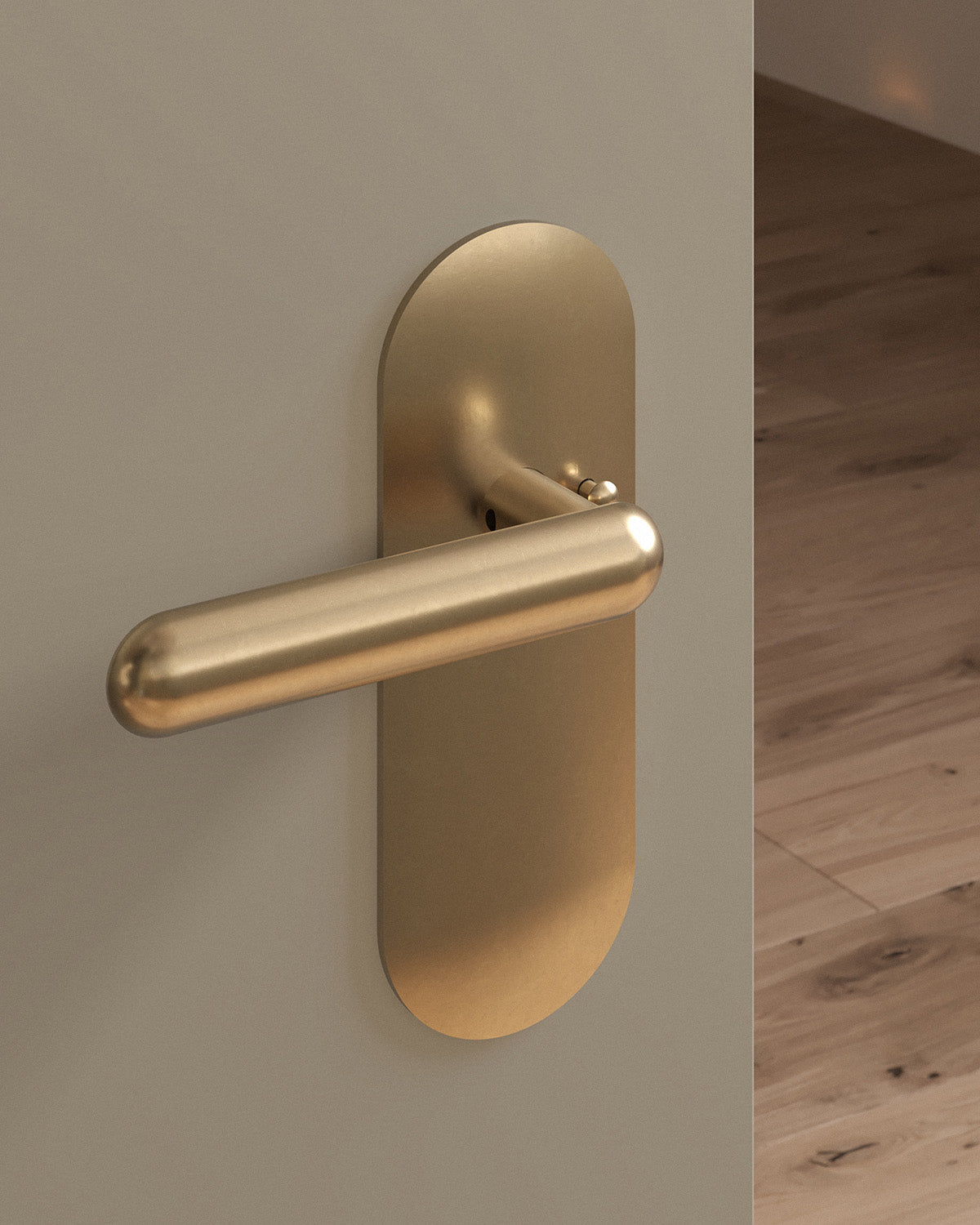 Cheever door lever set, tubular, escutcheon, privacy, Burnished Brass