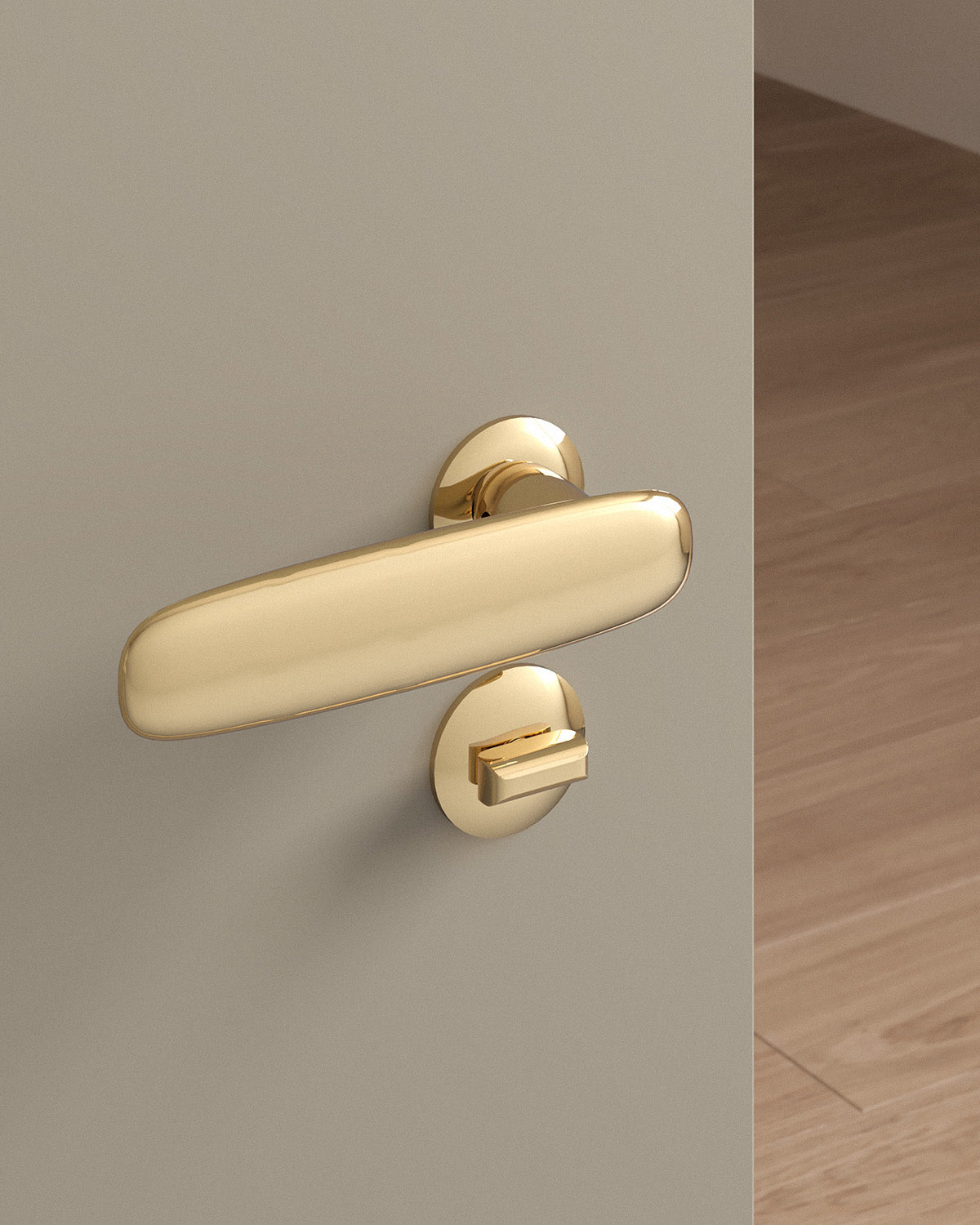 Scholes door lever set, mortise, rose, privacy, Polished Brass