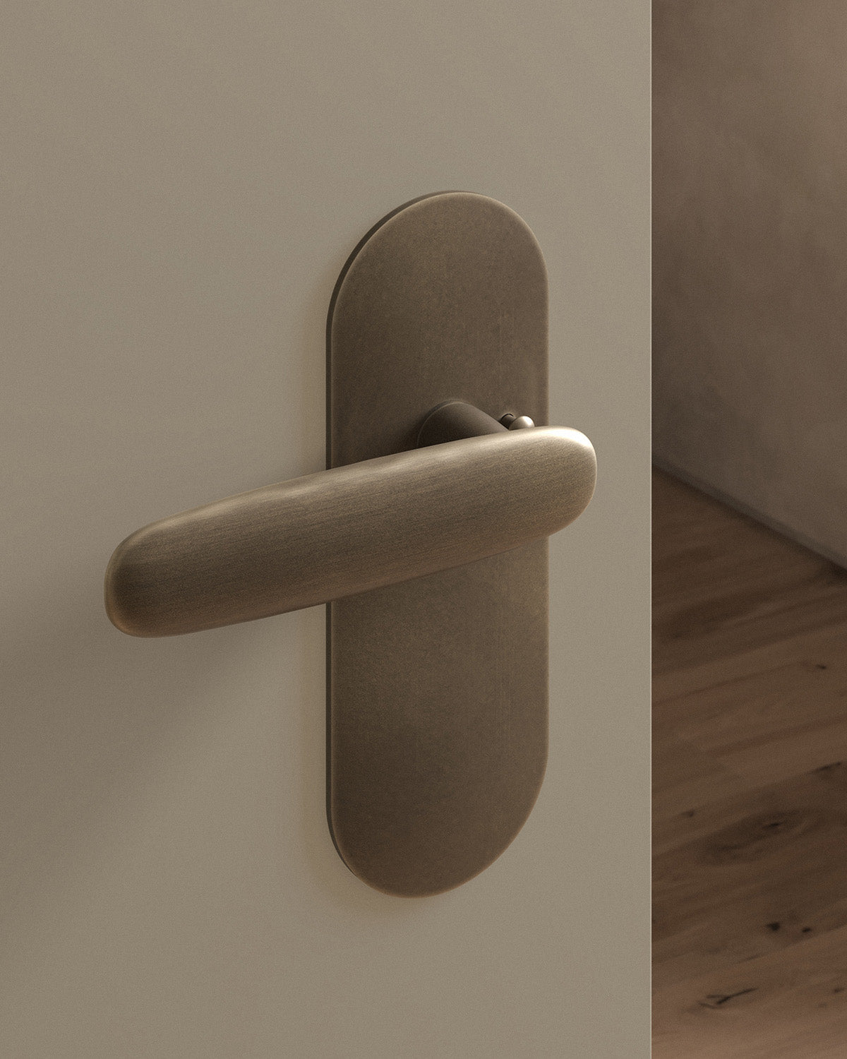 Scholes door lever set, tubular, escutcheon, privacy, Antique Brass