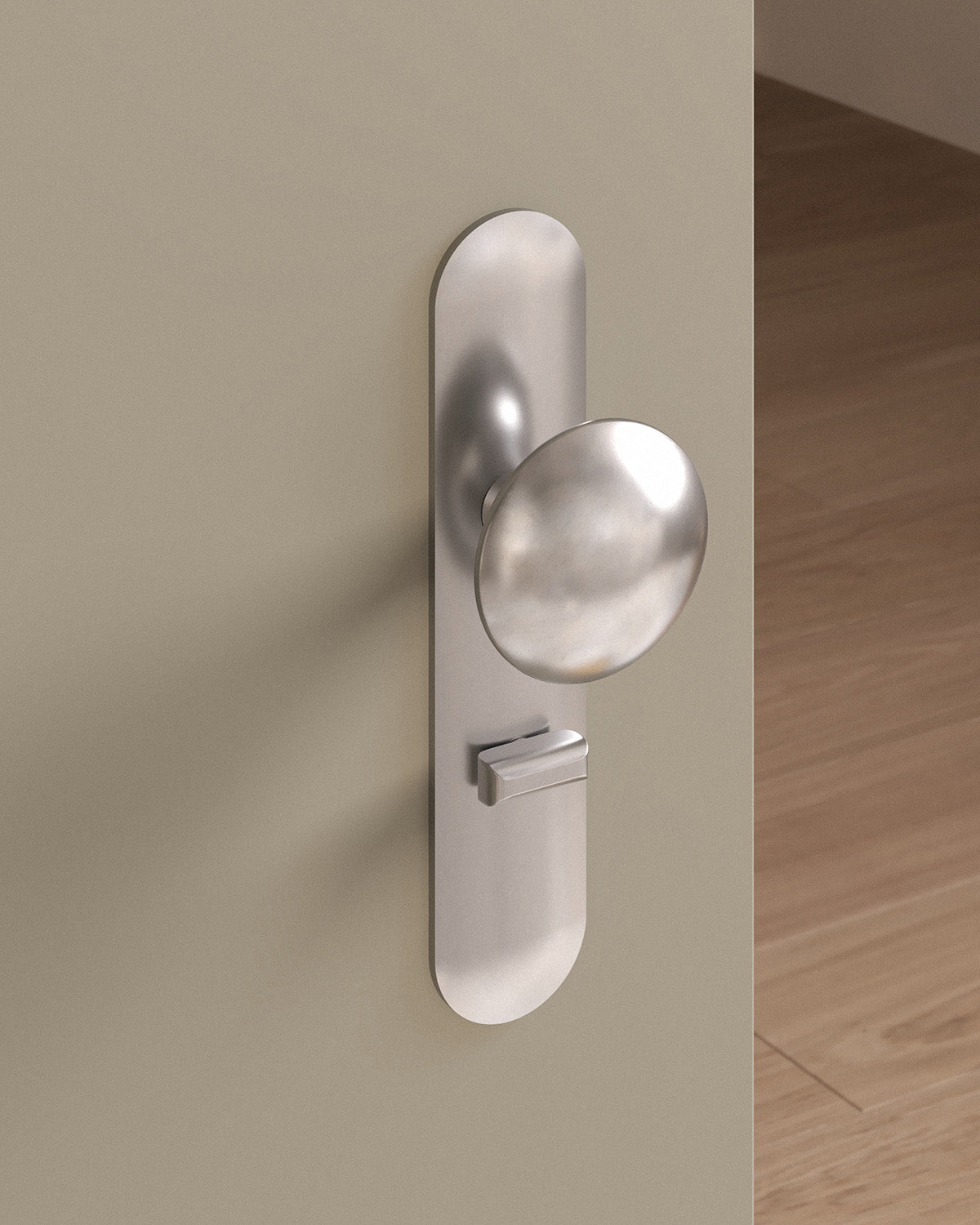 Cheever door knob set, mortise, escutcheon, privacy, Burnished Nickel
