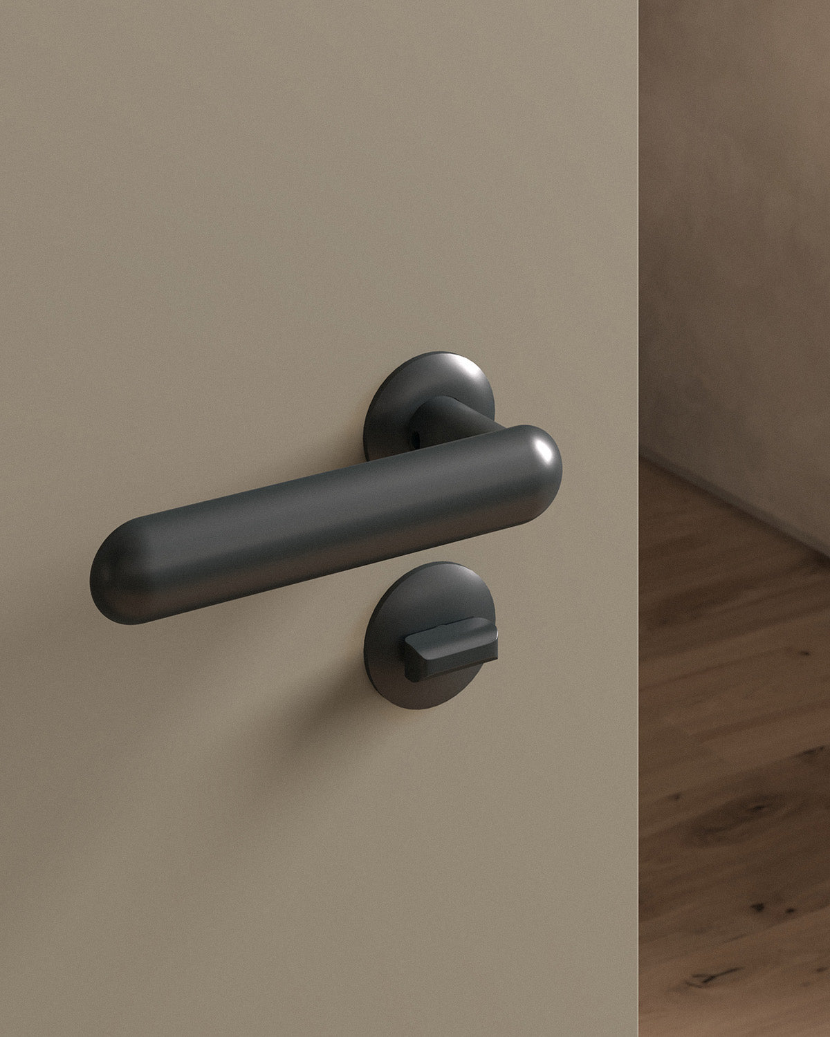 Cheever door lever set, mortise, rose, privacy, Blackened Nickel