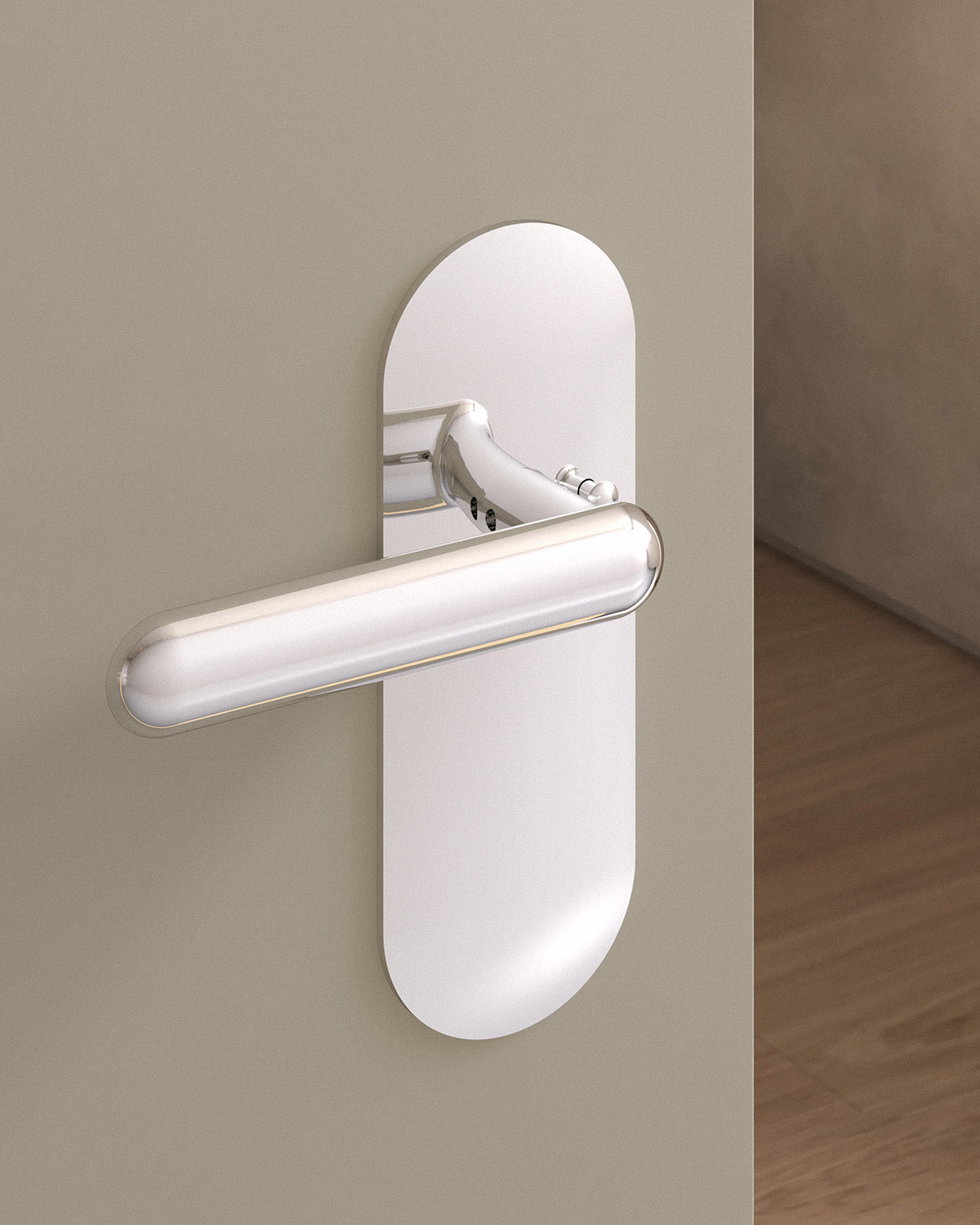 Cheever door lever set, tubular, escutcheon, privacy, Polished Nickel