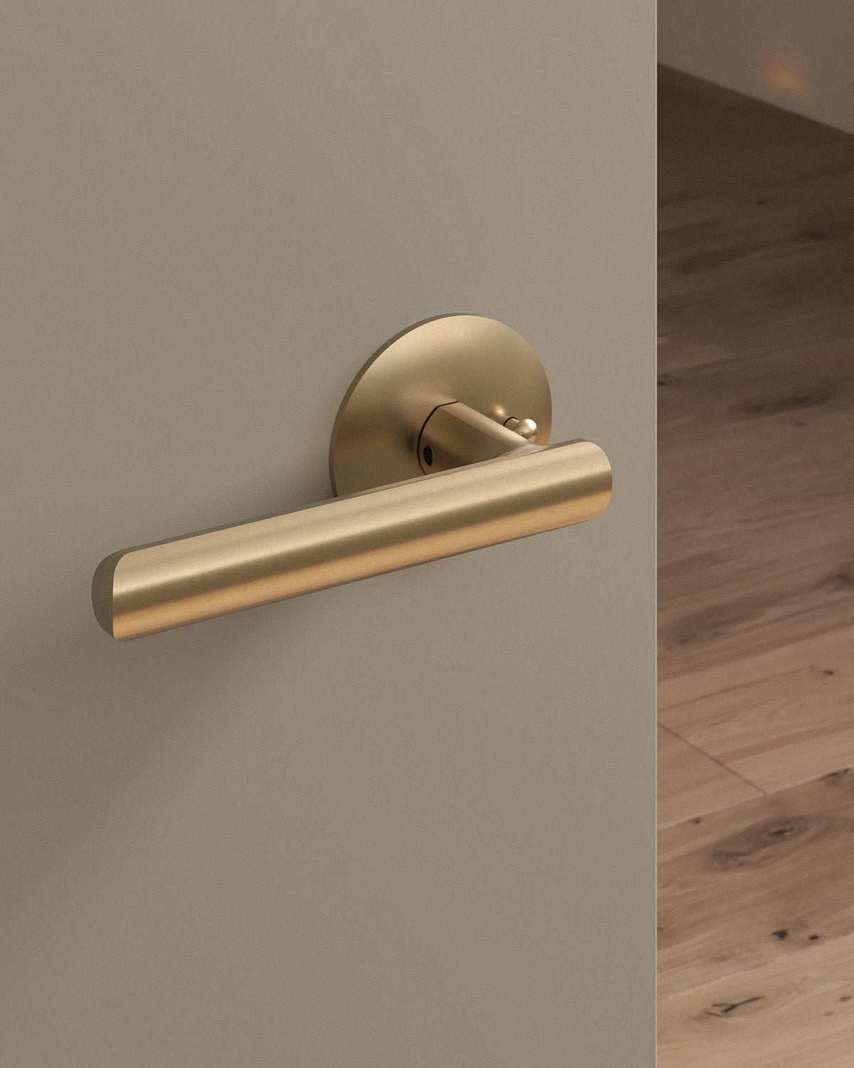 Nostrand door lever set, tubular, rose, privacy, Burnished Brass