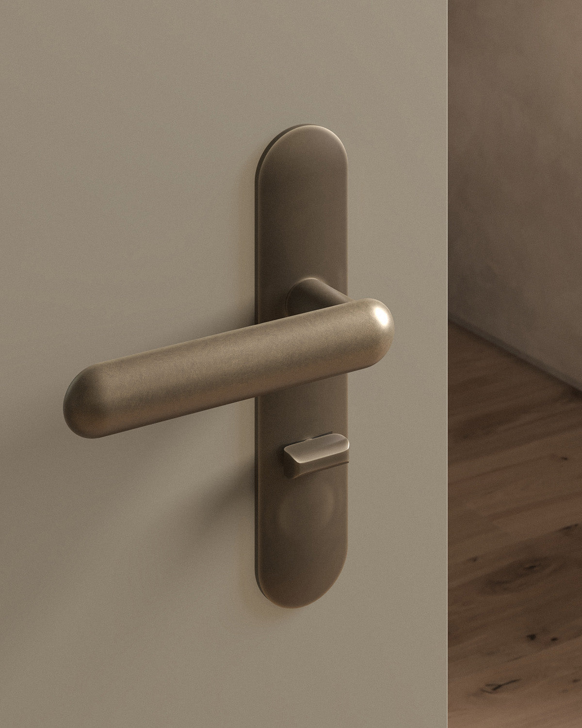 Cheever door lever set, mortise, escutcheon, privacy, Antique Brass