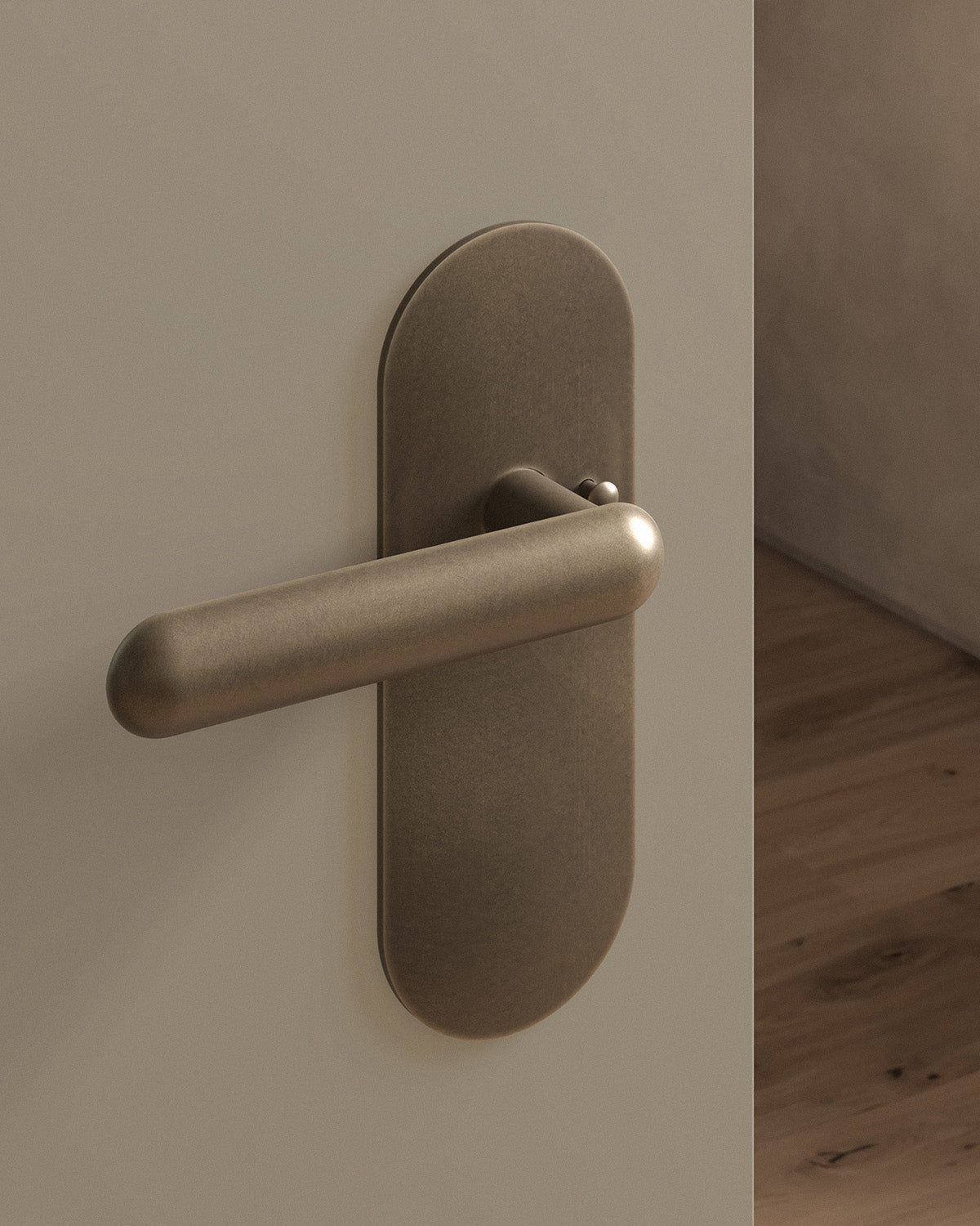 Cheever door lever set, tubular, escutcheon, privacy, Antique Brass
