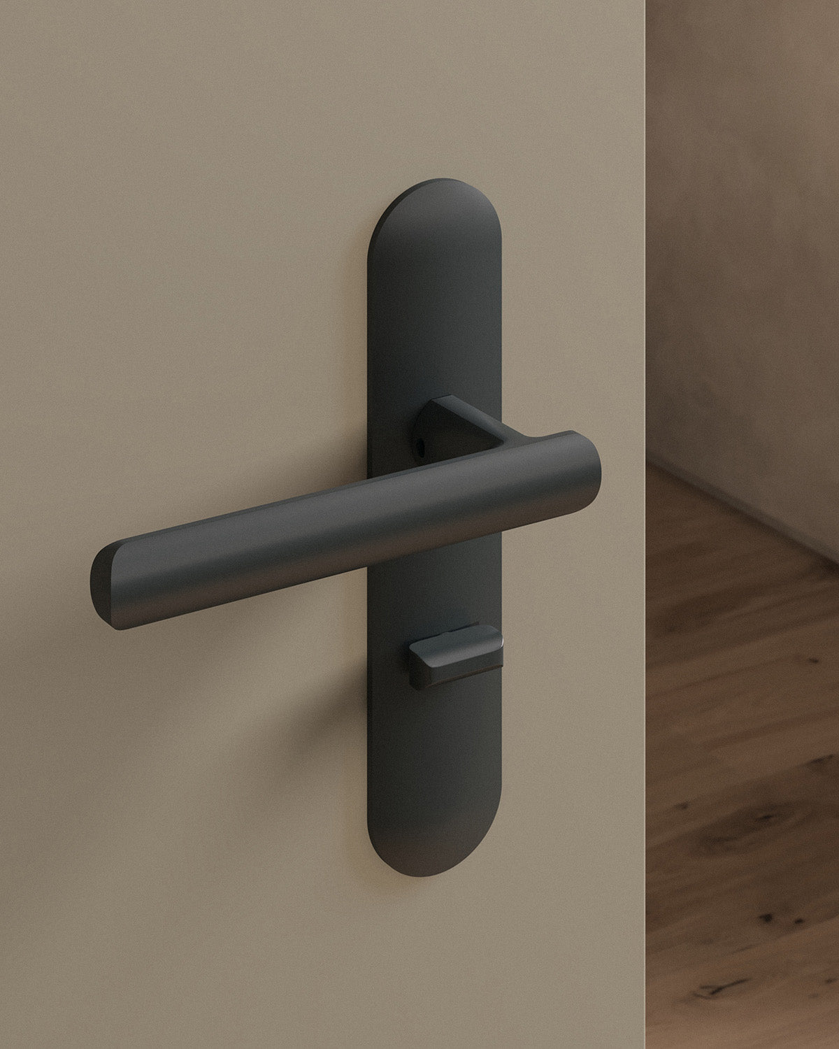 Nostrand door lever set, mortise, escutcheon, privacy, Blackened Nickel
