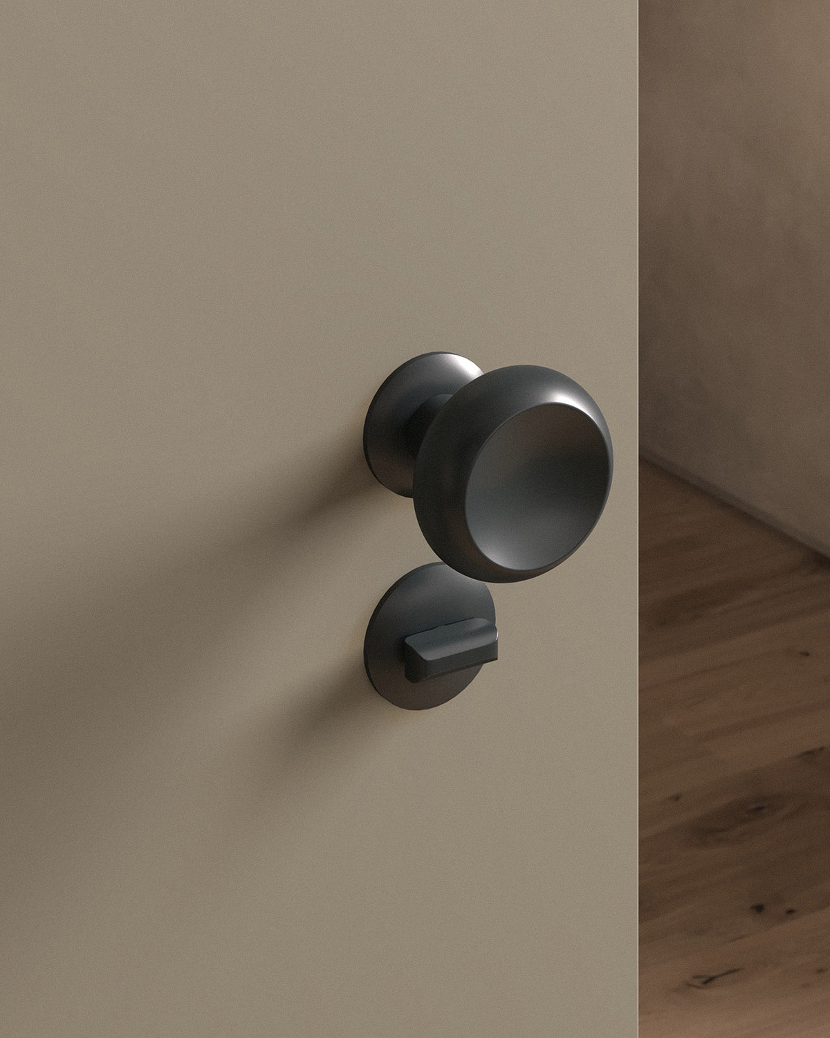 Boerum door knob set, mortise, rose, privacy, Blackened Nickel