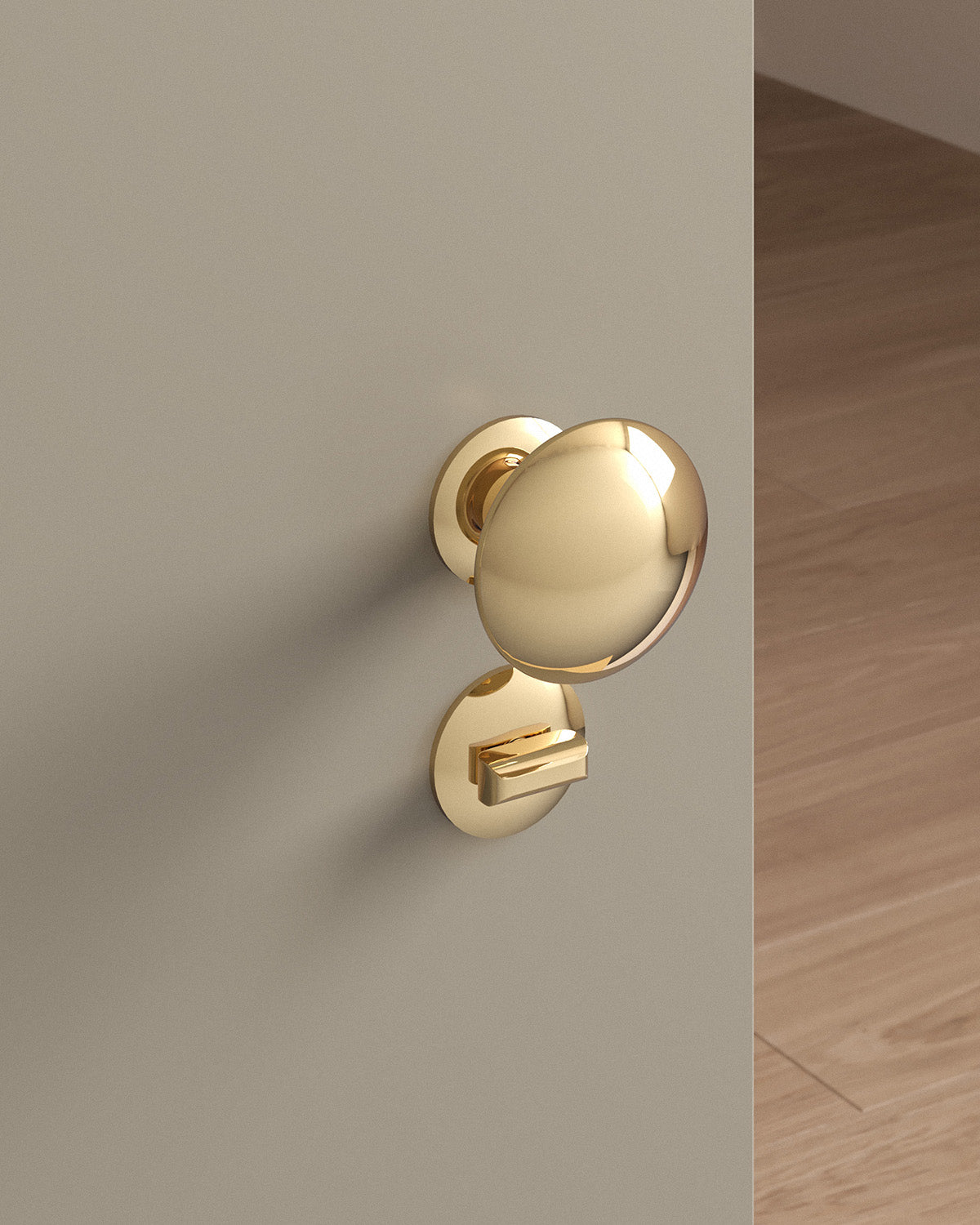 Cheever door knob set, mortise, rose, privacy, Polished Brass