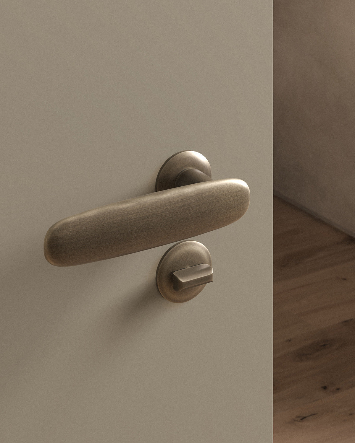 Scholes door lever set, mortise, rose, privacy, Antique Brass