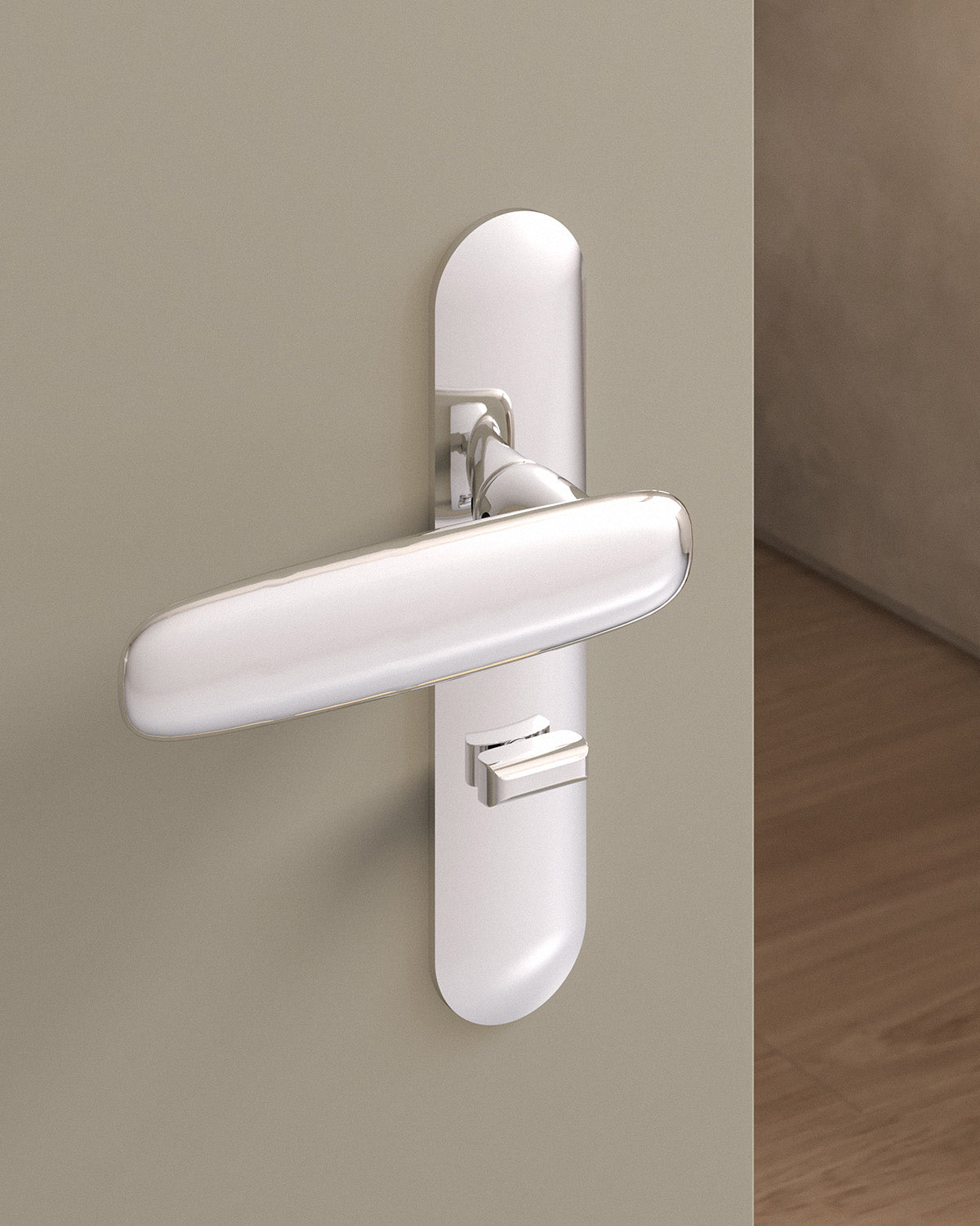 Scholes door lever set, mortise, escutcheon, privacy, Polished Nickel