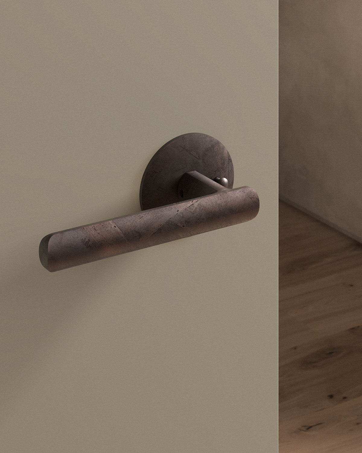 Nostrand door lever set, tubular, rose, privacy, Weathered Copper