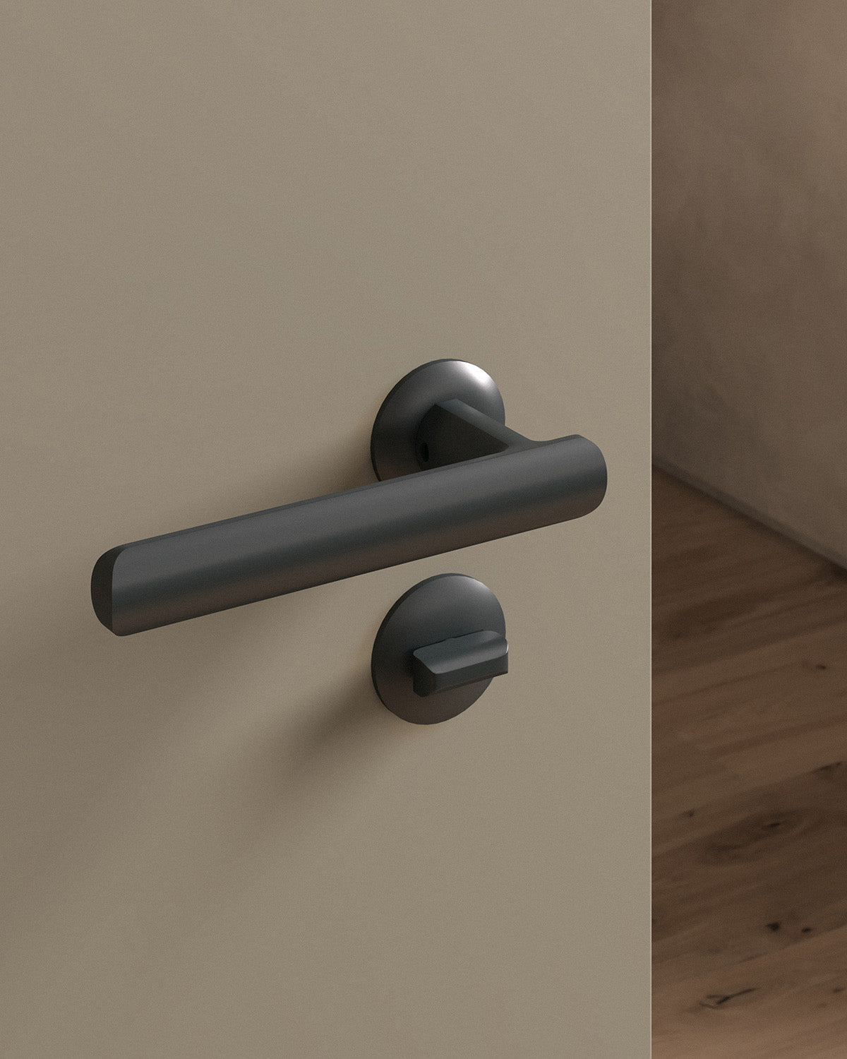 Nostrand door lever set, mortise, rose, privacy, Blackened Nickel