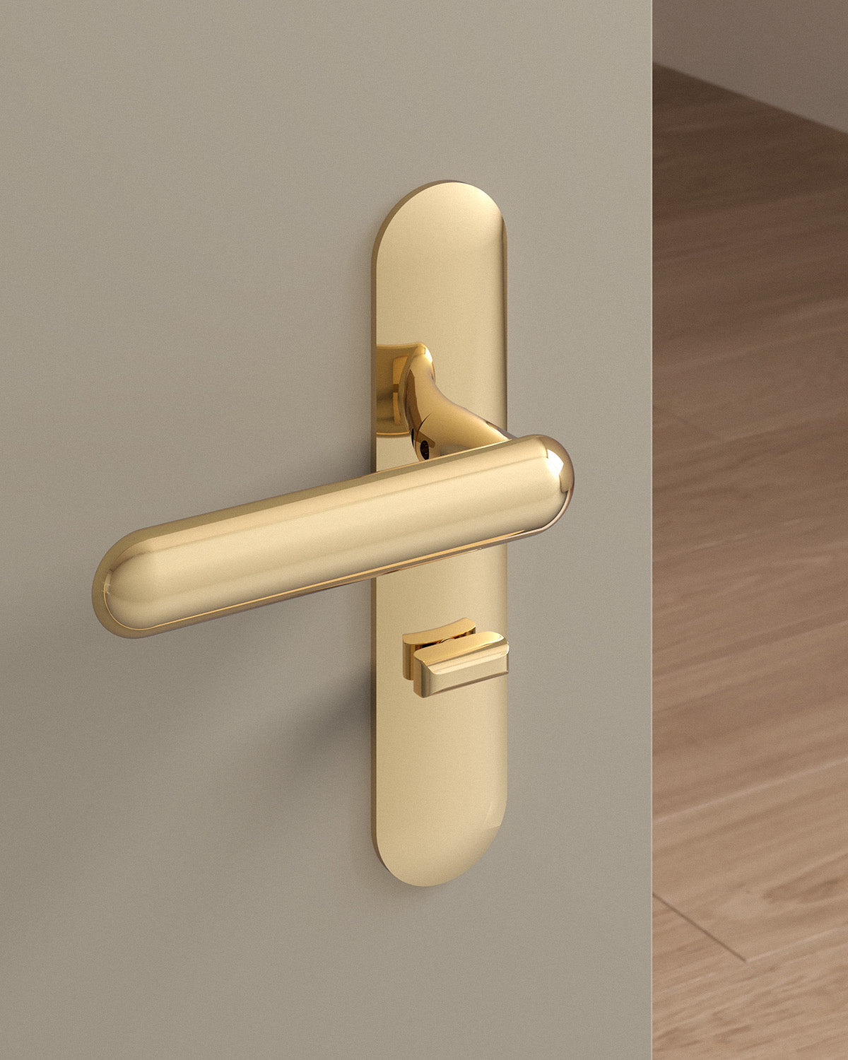 Cheever door lever set, mortise, escutcheon, privacy, Polished Brass