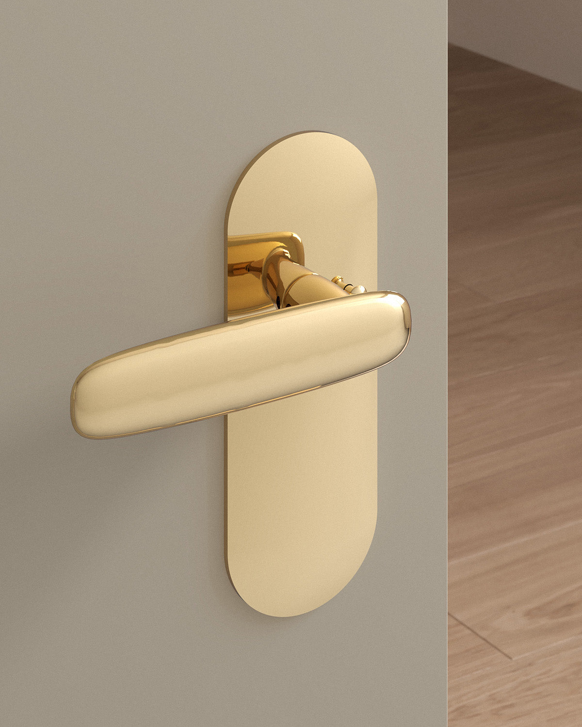 Scholes door lever set, tubular, escutcheon, privacy, Polished Brass