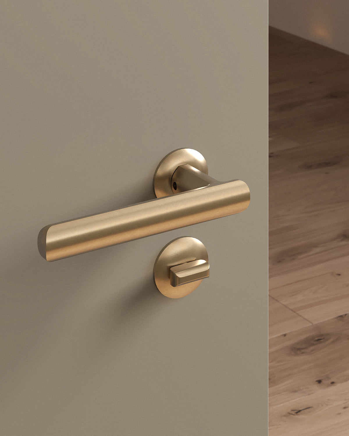 Nostrand door lever set, mortise, rose, privacy, Burnished Brass