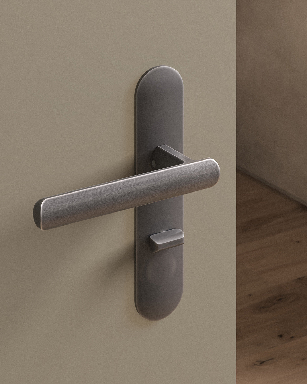 Nostrand door lever set, mortise, escutcheon, privacy, Antique Nickel